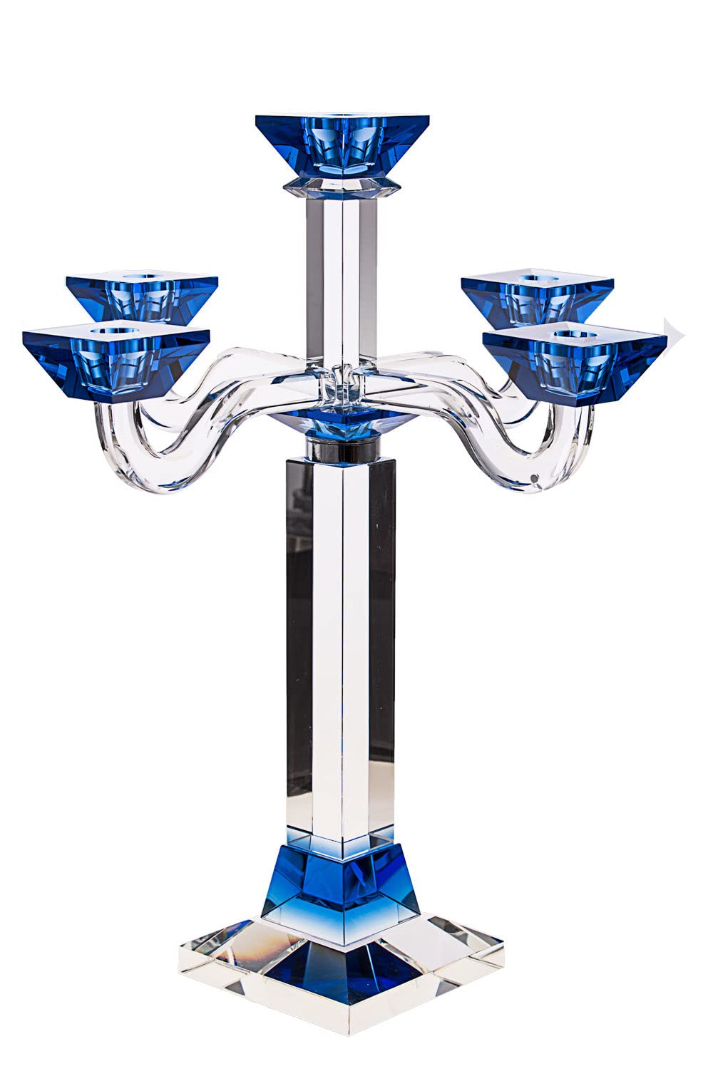 Elegant 5-Branch Candelabra Crystal Candle Holder - Jewish Judaica Centerpiece for Hanukkah, Wedding & Holiday Table Decor
