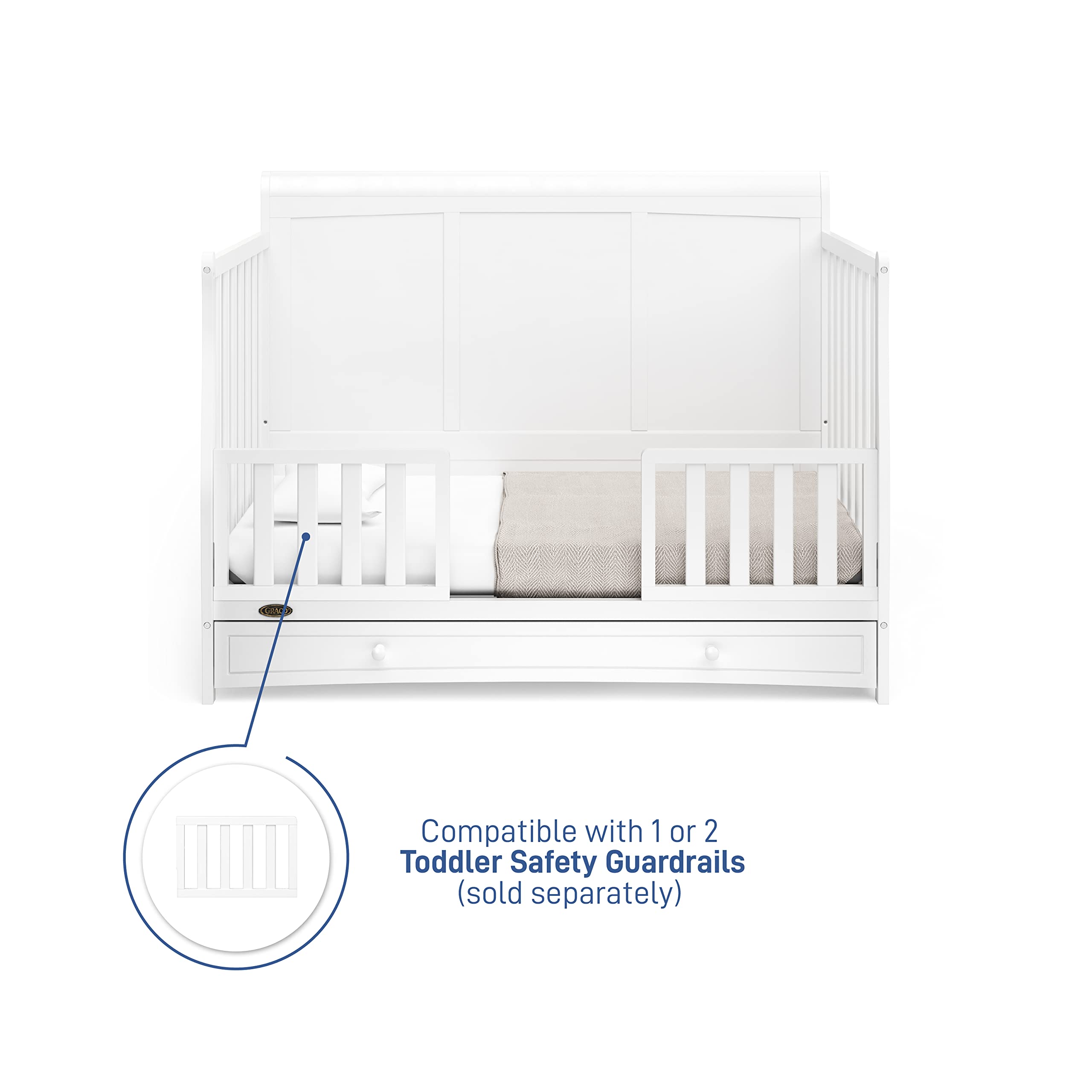 Graco Asheville 5-in-1 Convertible Crib with Storage Drawer - GREENGUARD Gold Certified White Baby Crib | Converts to Toddler Bed, Daybed & Full Size Bed | Perfect for Nursery, Bedroom & Guest Room