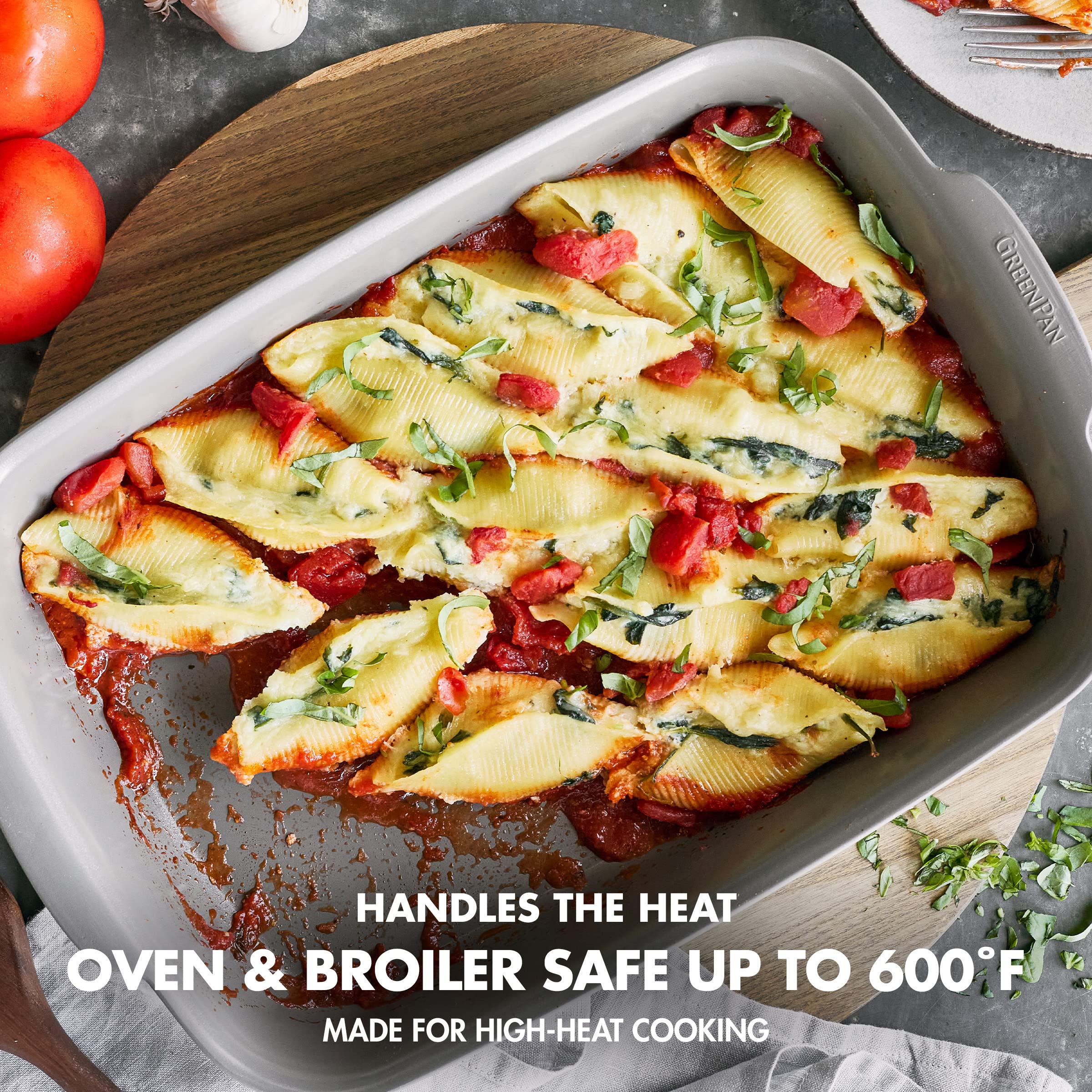 GreenPan Premiere Healthy Ceramic Nonstick 4-Piece Bakeware Set - PFOA & PFAS-Free, Warp-Resistant Baking Pans (Rectangular, Square, Quarter & Half Sheet) - Oven Safe to 600°F & Dishwasher Safe - Perfect for Baking Cookies, Cakes, Roasts & Meal Prep - Gray