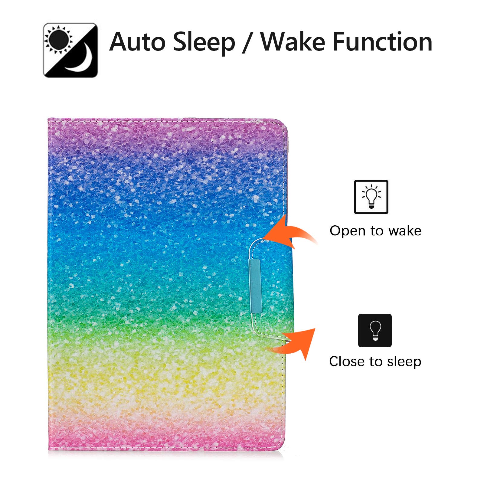 Dteck Slim PU Leather Multi-Angle Folio Stand Case for iPad 10.2 inch (7th/8th/9th Generation 2020/2021/2019 Model) - Auto Wake/Sleep, Pencil Holder, Rainbow Sand Design | Perfect for Work, Study & Travel Protection