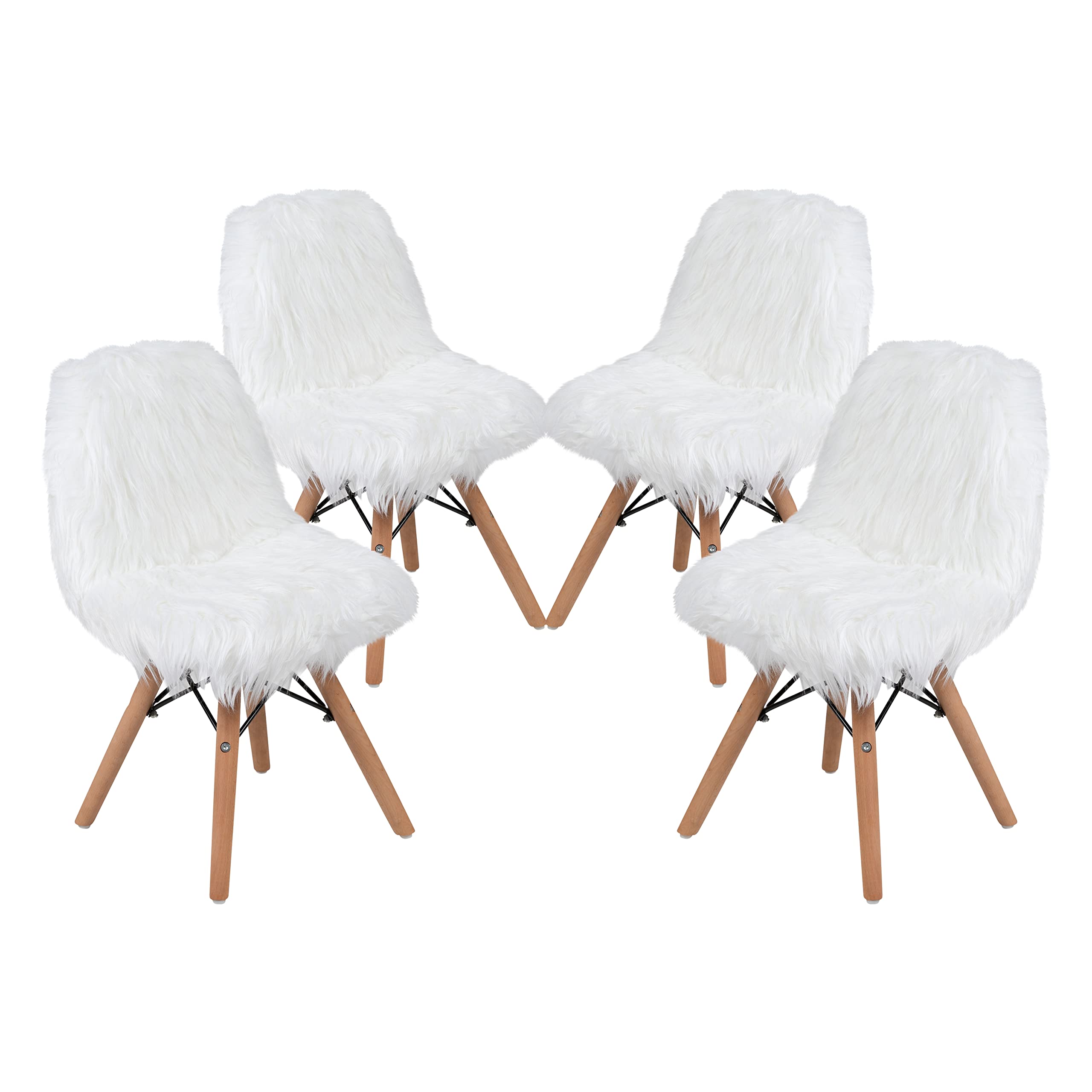 Kids Chair - White Shaggy Dog Accent Chair - Set of 4 Faux Fur Children's Chairs for Bedroom, Playroom & Nursery - Soft & Cozy Petite Seating for Toddlers