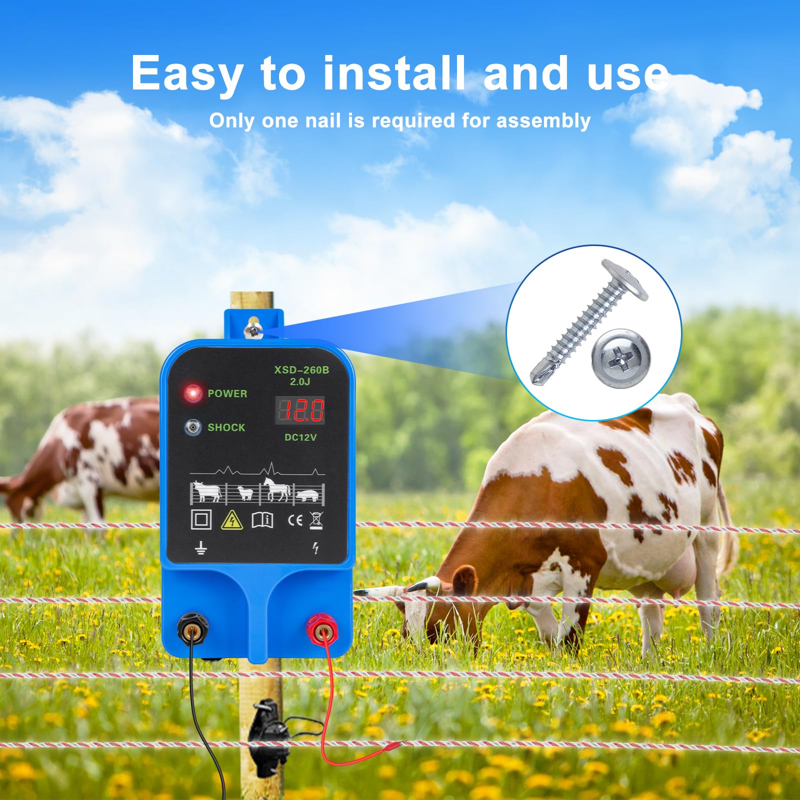 High-Powered 2 Joules/10.5kV Electric Fence Charger for Livestock & Wildlife Prevention - Covers 6.32 Miles/50 Acres - Plug-in Electric Fence Power Supply for Farms, Poultry, Gardens & Agricultural Use - Ideal for Protecting Crops, Animals & Property from Intruders