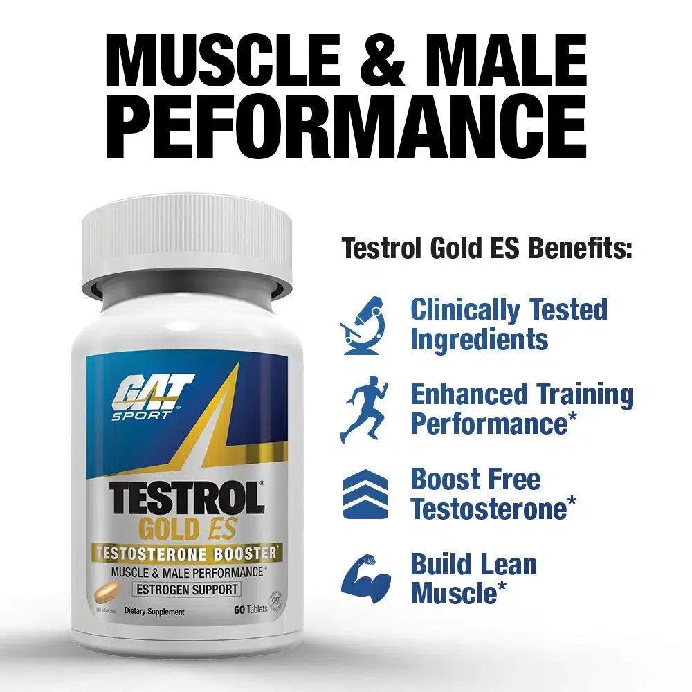 GAT Sport Testrol Gold ES - Premium Natural Testosterone Booster for Men - Enhance Muscle Growth, Strength & Energy - Ideal for Bodybuilding, Fitness & Workout Performance