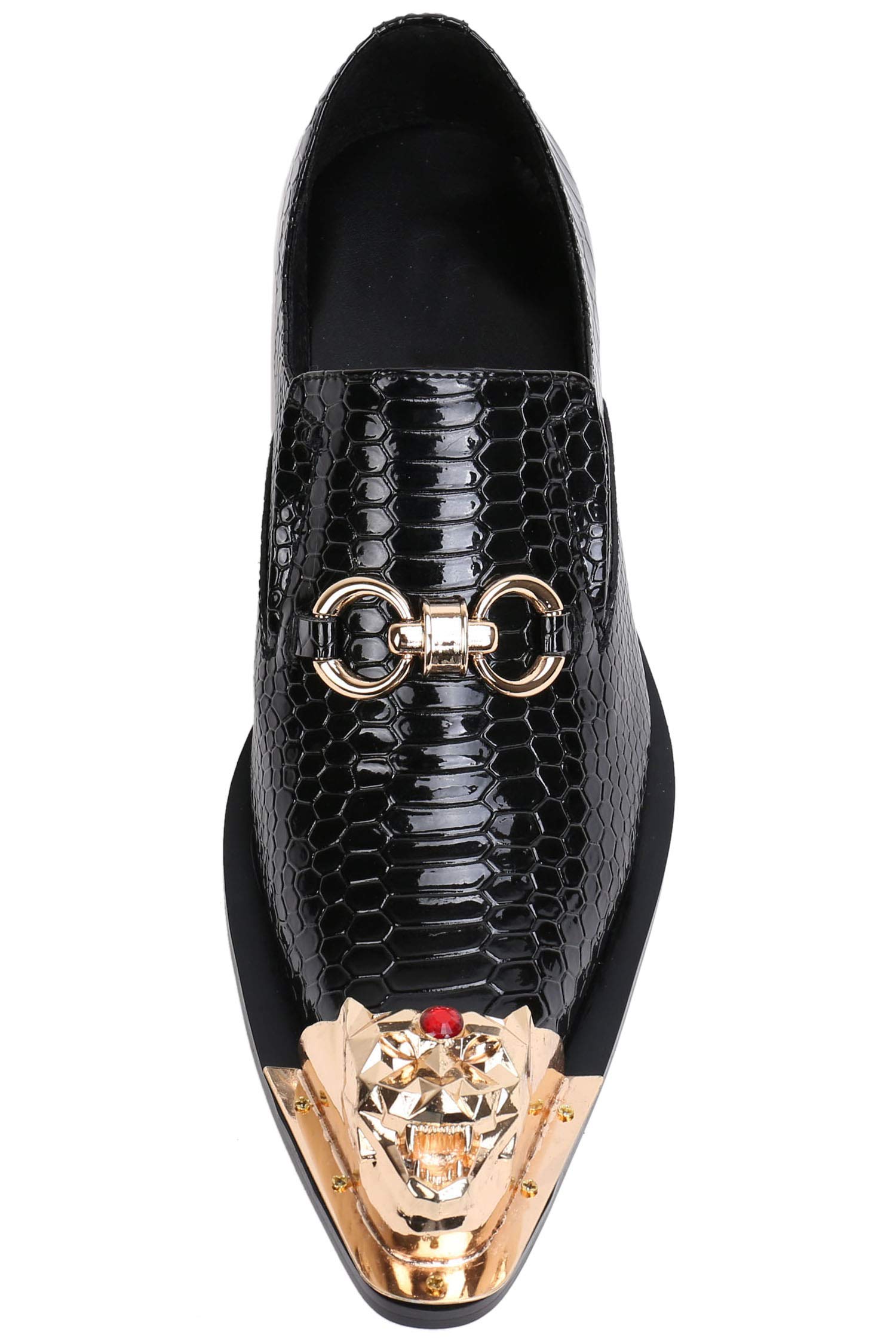 Santimon Men's Loafers - Pointed Toe Leather Dress Shoes with Rhinestone Buckle & Metal Tip | Western Style Slip-Ons for Business, Party & Formal Occasions