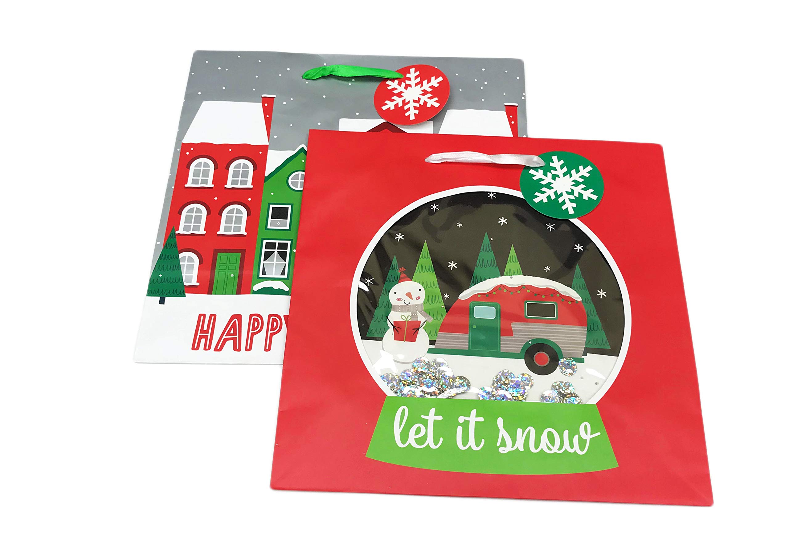 Festive Christmas Gift Bags - 2 Pack for Holiday Party & Gifting