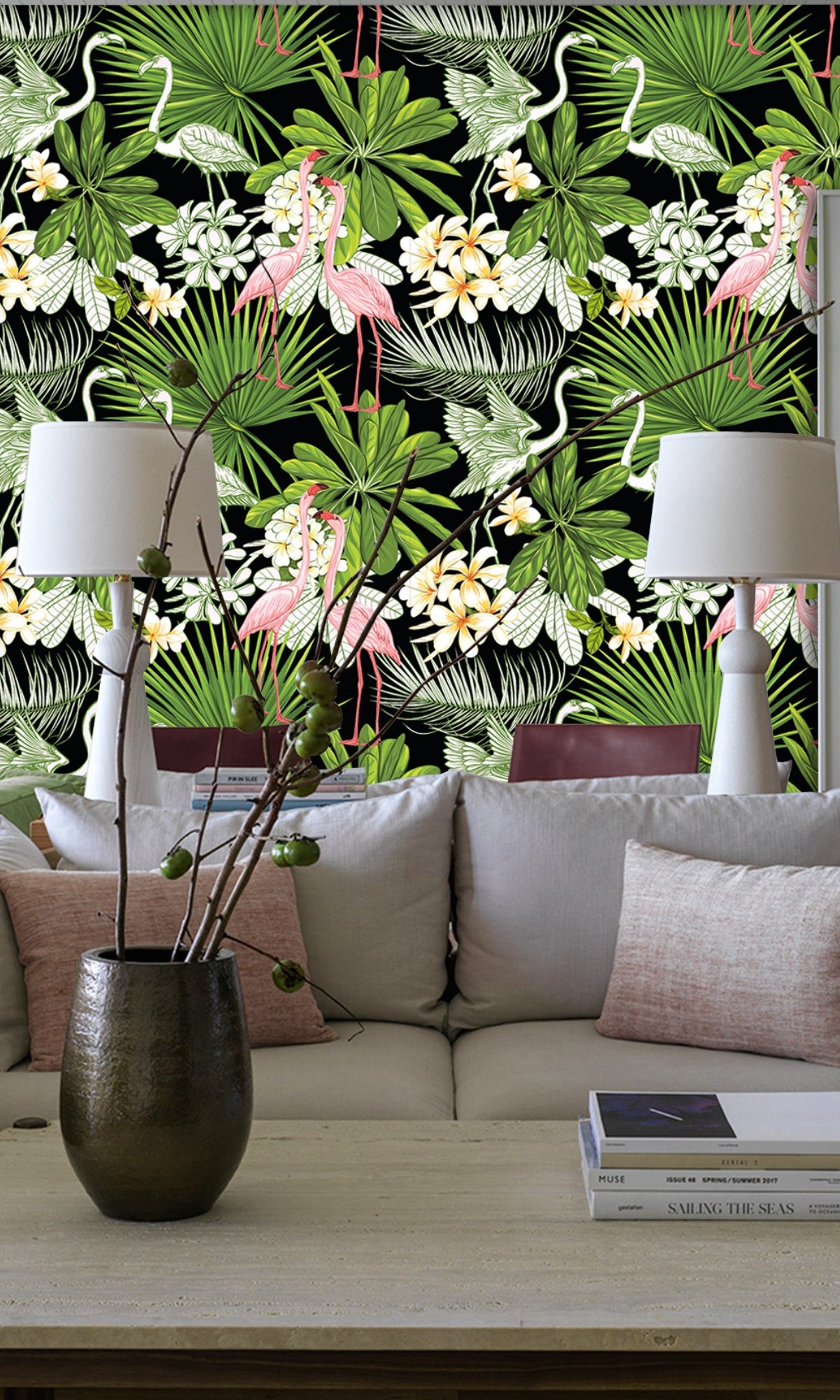 Vintage Chinoiserie Mural Wallpaper M1402 - Colorful Floral Pattern Peel & Stick Sample for Living Room, Bedroom, or Office Decor