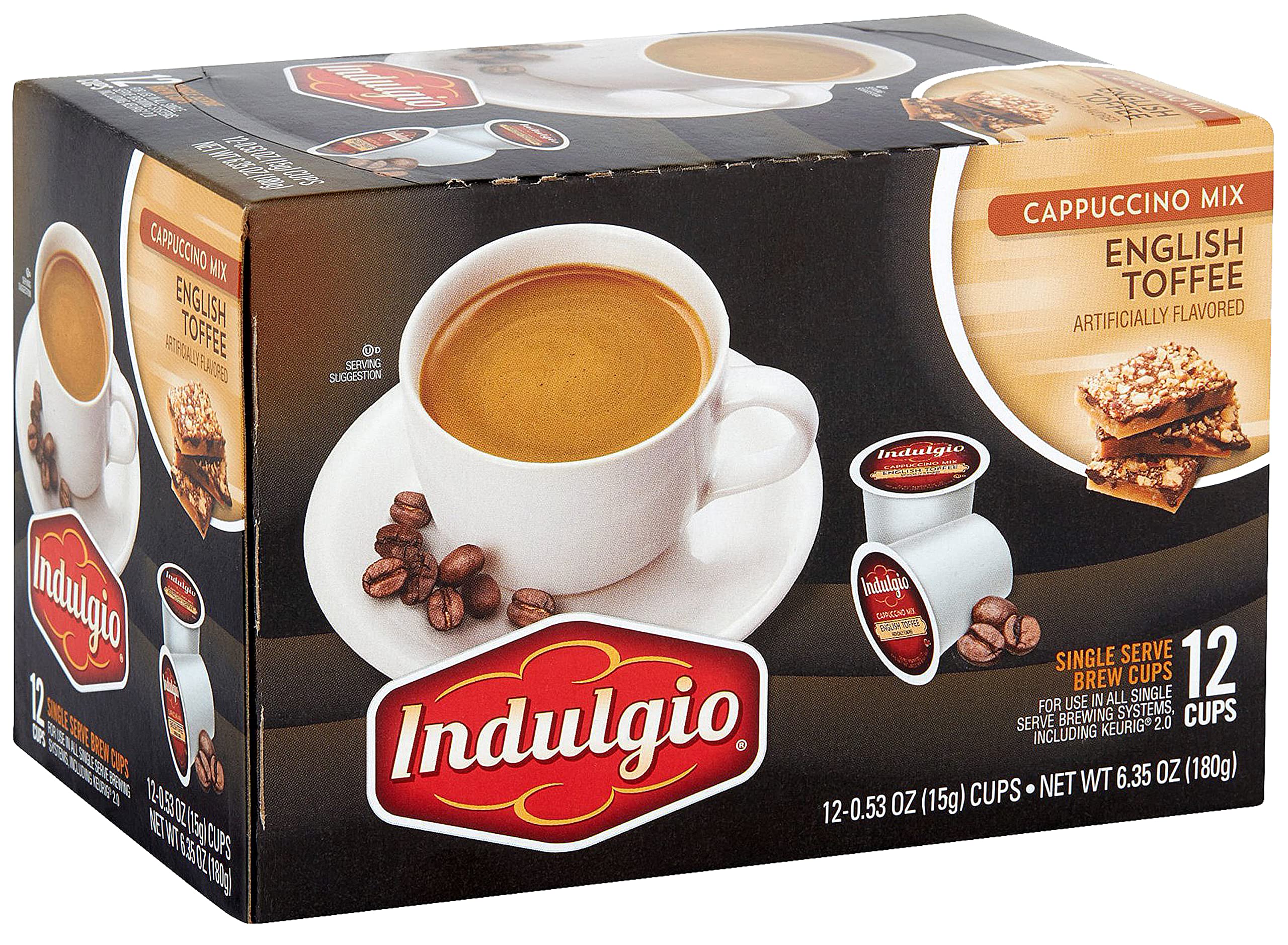 Indulgio English Toffee Medium Roast Single Serve Coffee Pods, 12 Count - Perfect for Keurig Brewers & Office Coffee Breaks