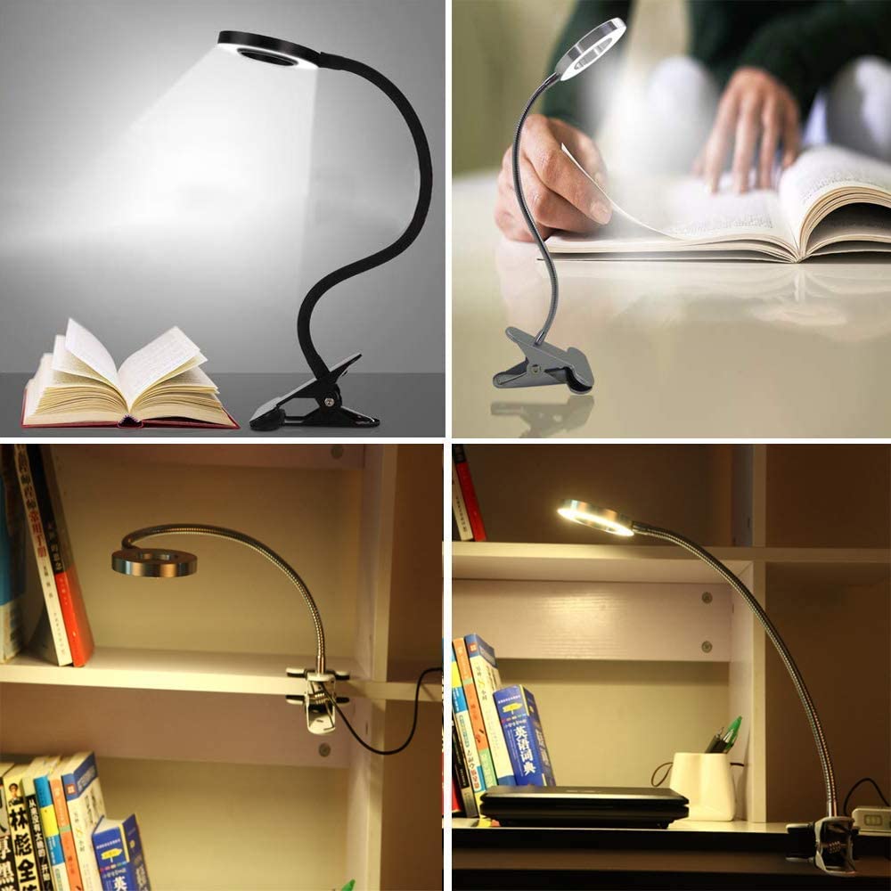DINGLILIGHTING DLLT LED USB Reading Light Clip - Adjustable 2 Light Colors, Eye-Caring Desk Lamp for Laptop, Books, Piano, Bed Headboard - Includes Adapter | Perfect for Night Reading, Studying & Office Work