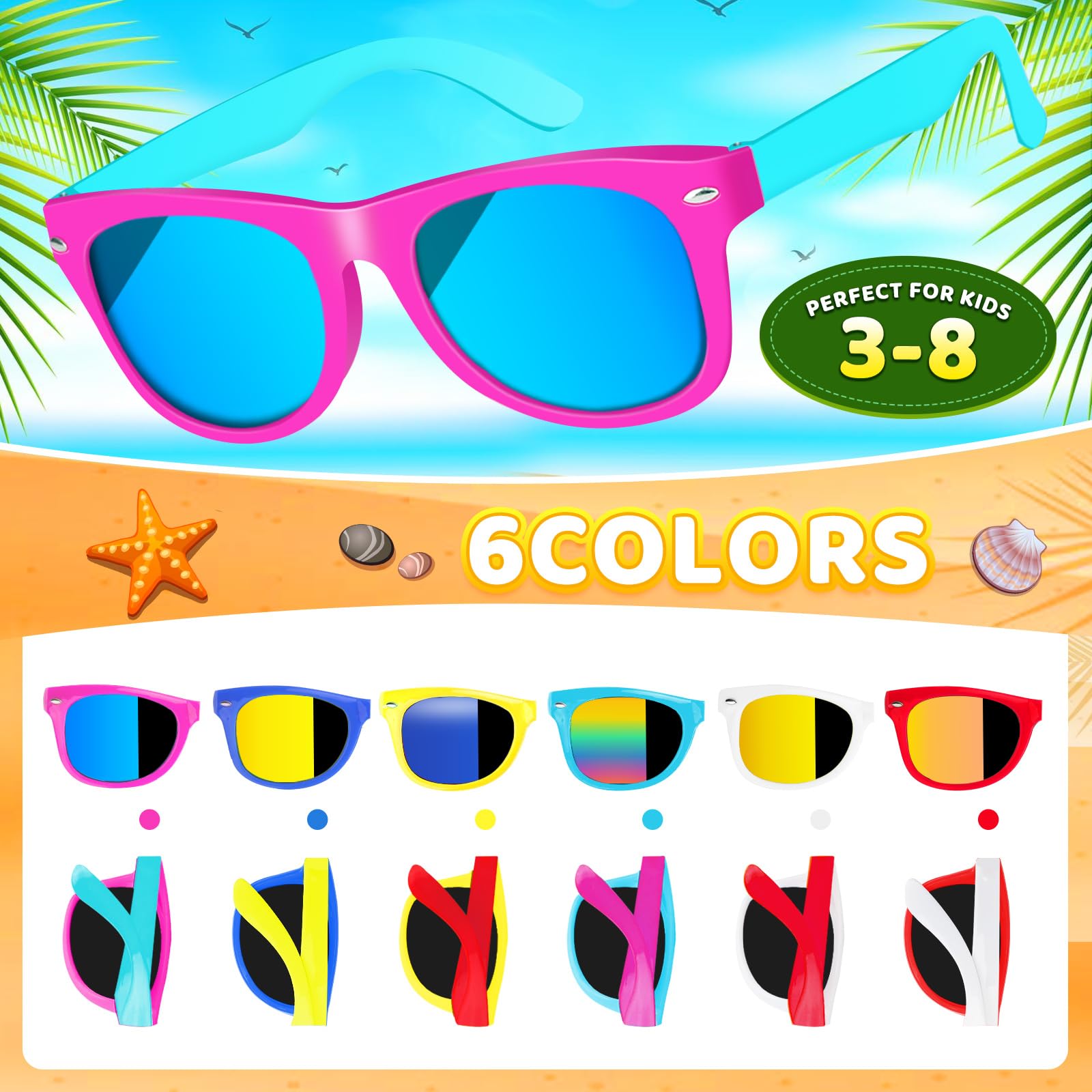 36 Pack Kids Sunglasses Bulk - UV400 Protection Neon & 80s Retro Sunglasses for Boys & Girls Age 3-8 - Perfect for Beach, Pool Parties, Birthday Favors, End of Year Student Gifts & Goody Bags - Fun Summer Accessories for Outdoor Play & Costume Dress-Up