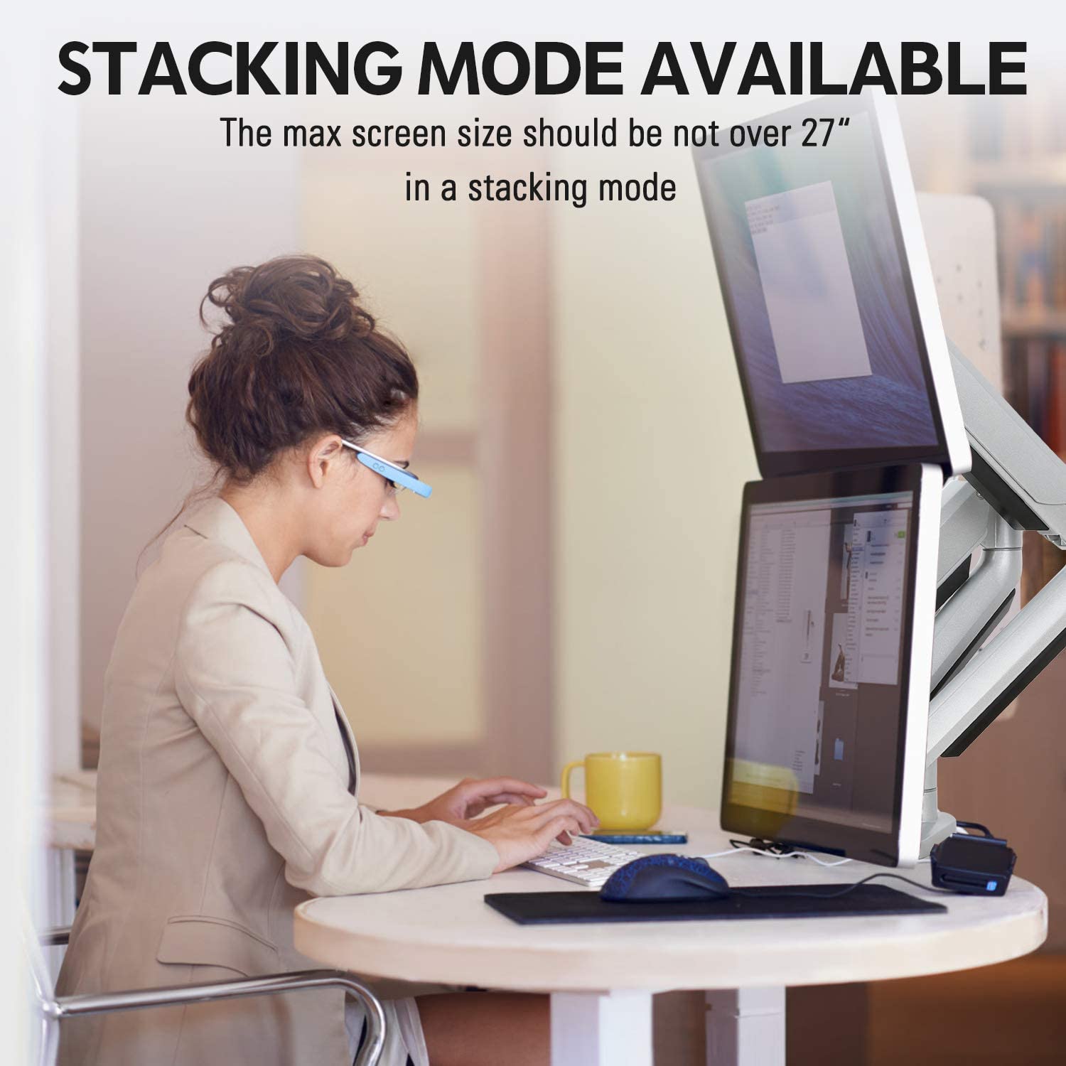 MOUNTUP Dual Monitor Stand Mount - Adjustable Gas Spring 2 Monitor Arm Desk Mount for 17-32 Inch Screens, Die-Cast Aluminum, Holds 17.6LBS Each - Perfect for Home Office, Gaming & Workstation Setup