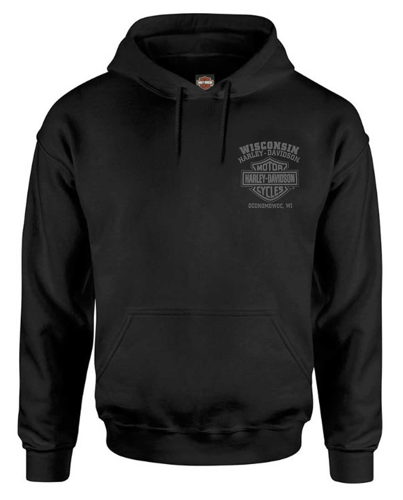 Harley-Davidson Men's Skull Print Cotton-Blend Pullover Hoodie - Black Biker Style Sweatshirt for Motorcycle Riders & Casual Wear