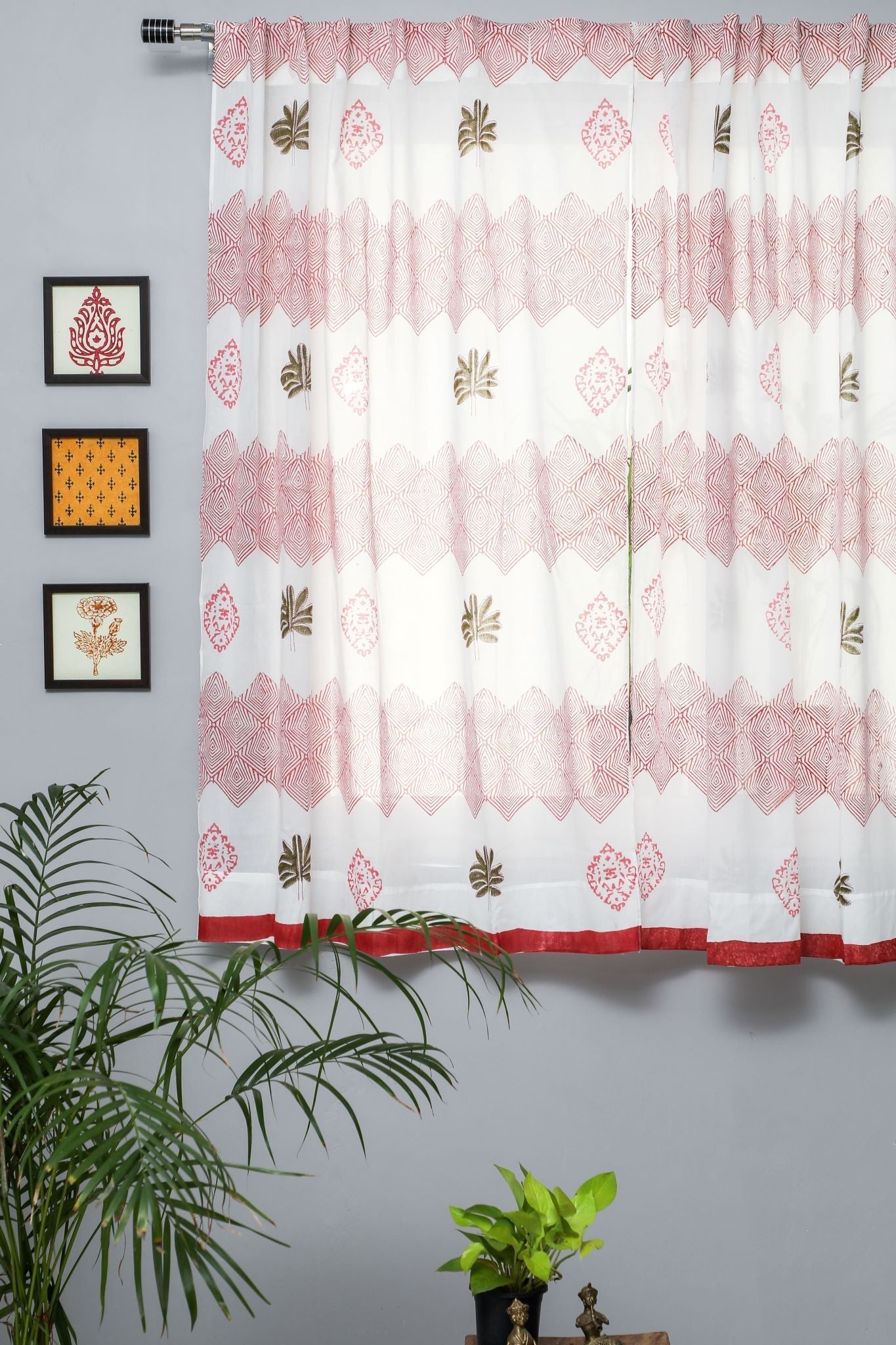 Handblock Printed Cotton Window Curtains with Gleaming Zigzag Design - Elegant Home Decor for Living Room & Bedroom