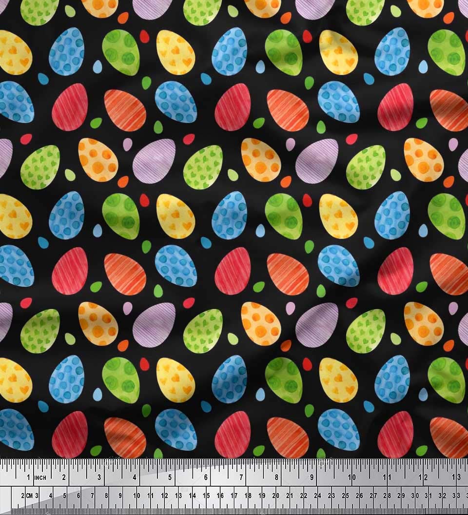Soimoi Black Cotton Poplin Fabric by The Yard - 42 Inch Wide Easter Egg Pattern Printed Textile for DIY Crafts, Dressmaking & Home Decor | Perfect for Easter Celebrations, Spring Sewing Projects & Holiday Decorations