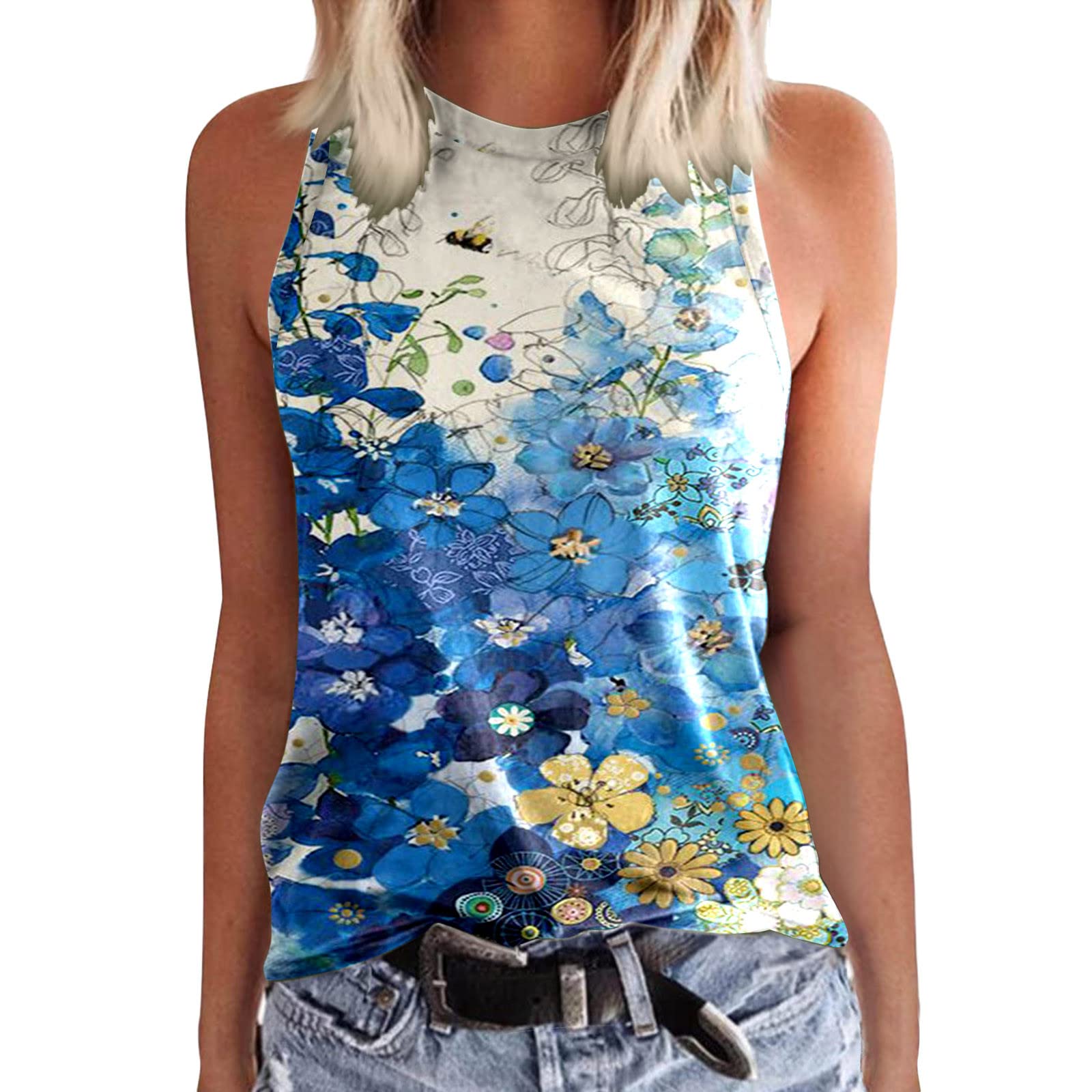 Women's Crewneck Sleeveless Printed Summer Tops - Casual Loose Fit Basic Shirts & Beach Blouses - Perfect for Vacation, Outing and Daily Wear