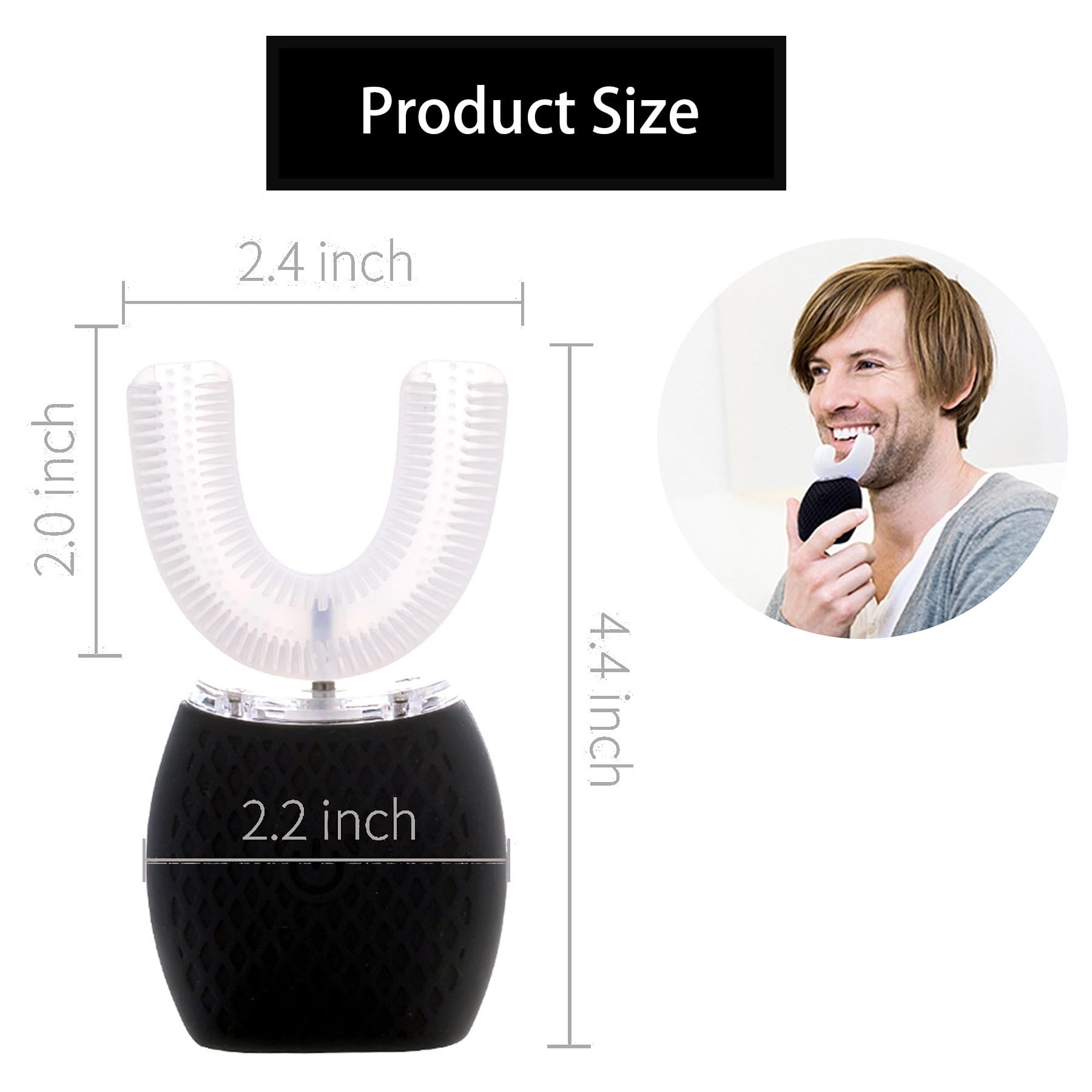 Electric Toothbrush for Adults - Automatic Ultrasonic Toothbrush with 30-Second Timer, Wireless Charging, Washable & Travel-Friendly - Perfect for Home & Travel Use (Black, Medium)