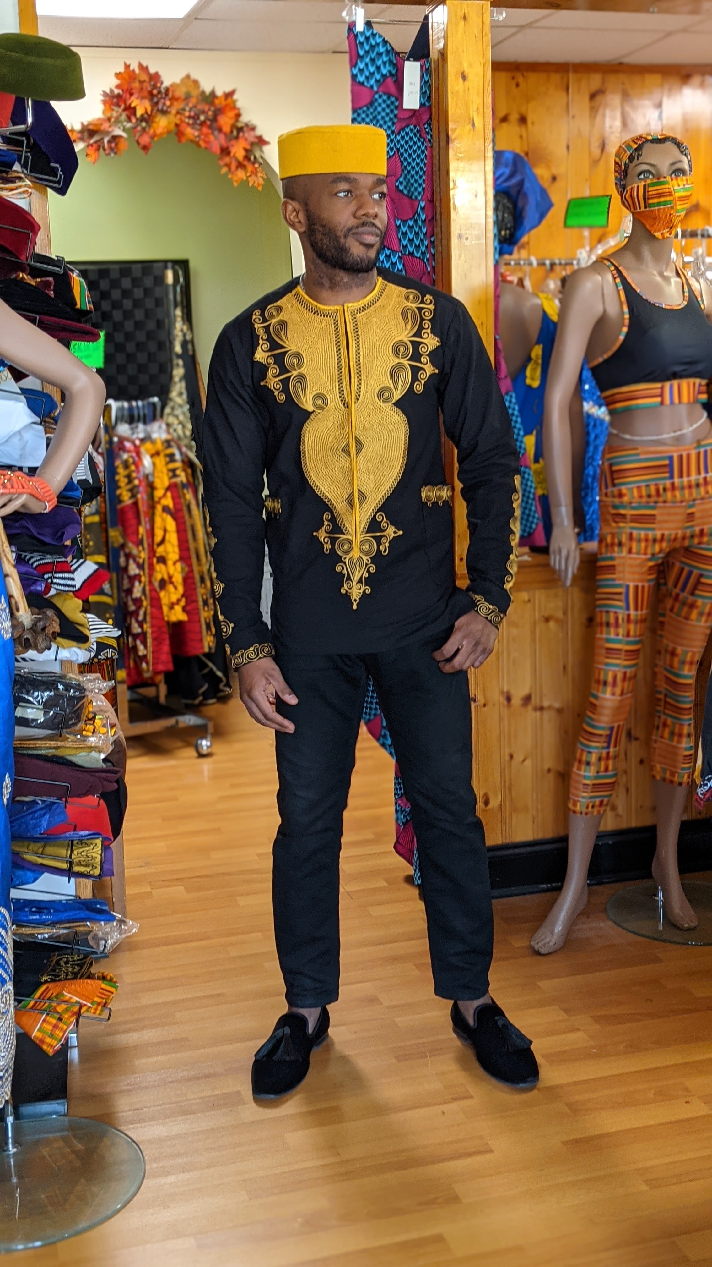 Lavelle Black and Gold Embroidered African Dashiki Shirt for Men | Traditional African Wear | Perfect for Cultural Events, Weddings & Festivals