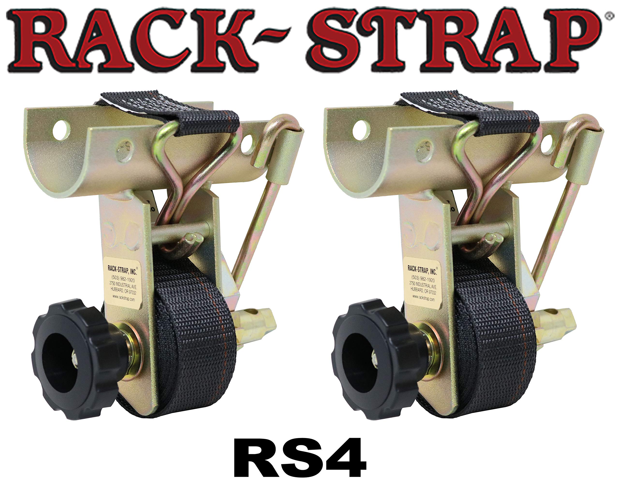 2 Pack RS4 Gold Ladder Rack Tie-Downs - 8ft Black Strap for Truck & Roof Racks