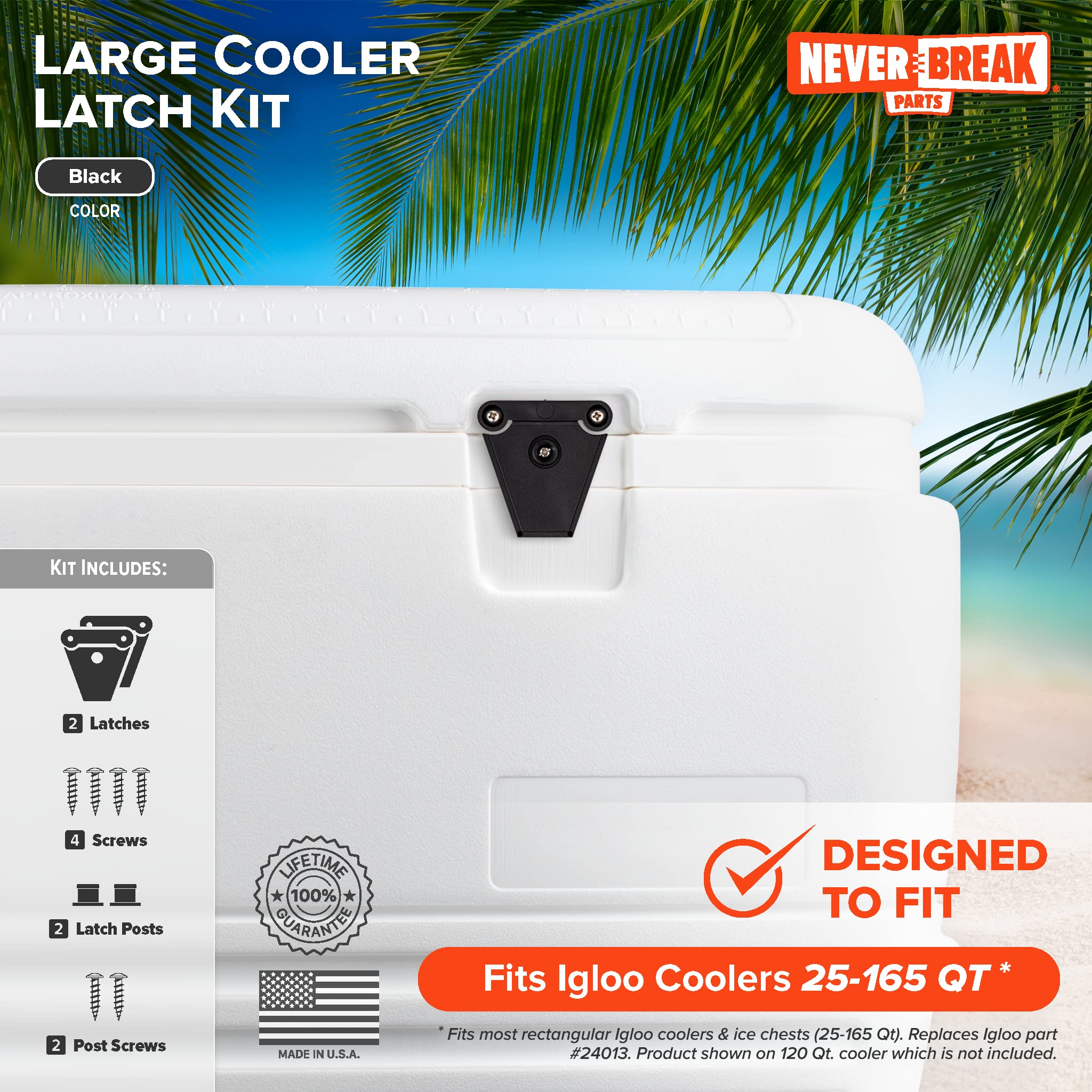 NeverBreak Parts - 2 Pack High Strength Igloo Cooler Replacement Latches with Posts and Screws | Durable Ice Chest Repair Kit for Outdoor Adventures and Camping Trips
