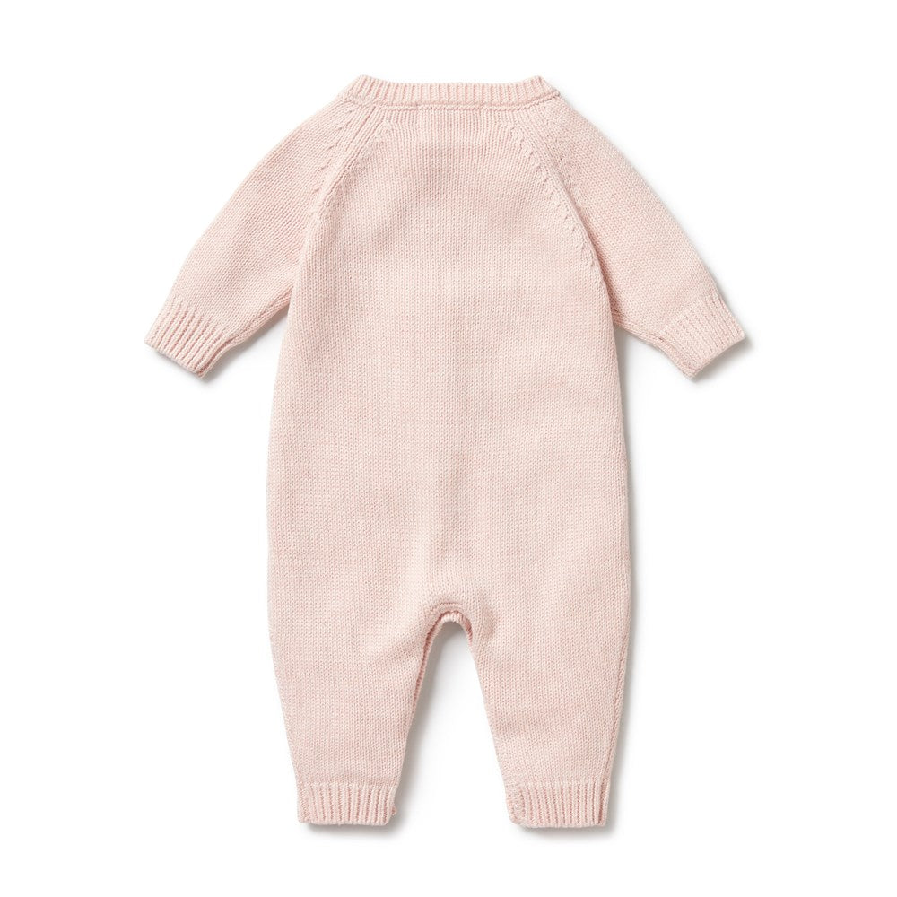 Pink Knitted Cable Growsuit for Baby - Soft & Stretchy Winter Romper - Perfect for Newborn Photoshoots & Cozy Family Outings