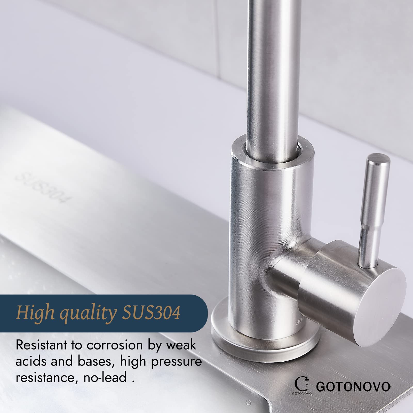 Gotonovo Brushed Nickel Stainless Steel Single Handle Cold Water Kitchen Sink Faucet - Rotatable Bar Faucet for Bathroom & Kitchen, Silver Finish - Perfect for Modern Homes & Commercial Spaces