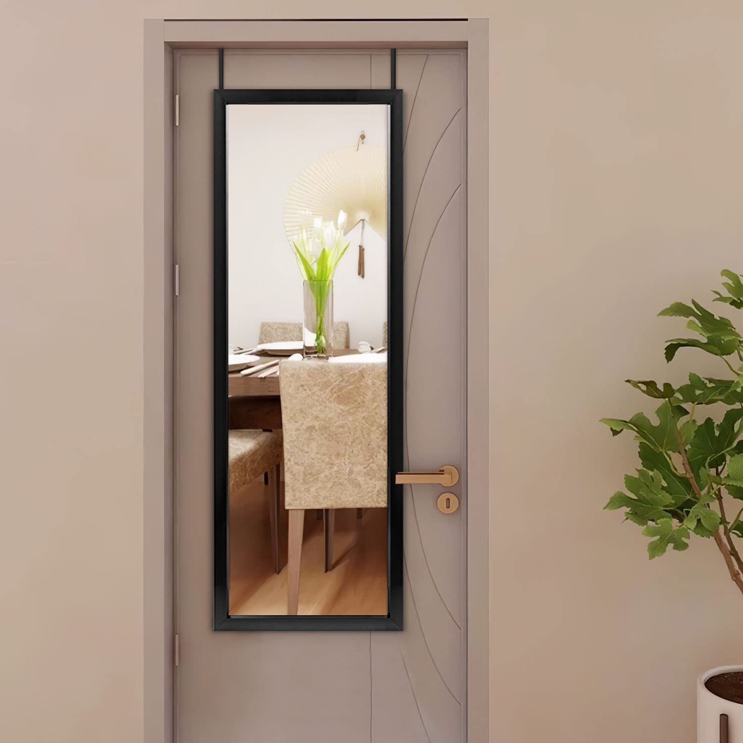 NeuType 55x16 Inch Full Length Over The Door Mirror - Lightweight Polystyrene Frame Hanging Dressing Mirror for Bathroom, Bedroom & Living Room - Perfect for Home Gym, Dance Practice & Outfit Check (Black)