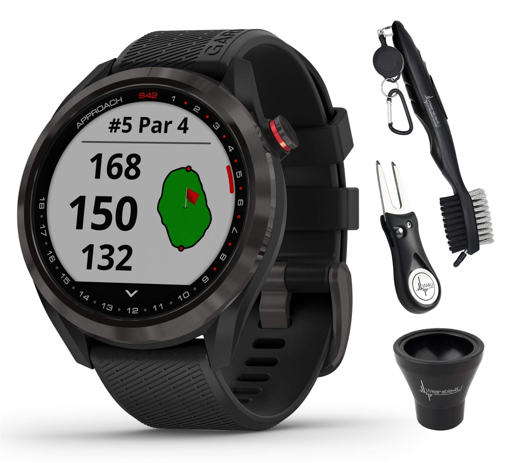 Garmin Approach S42 Premium GPS Golf Watch with All-in-One Golf Tools Bundle - Gunmetal & Black Silicone Band | Wearable4U | Perfect for Golfers, Course Mapping & Swing Analysis