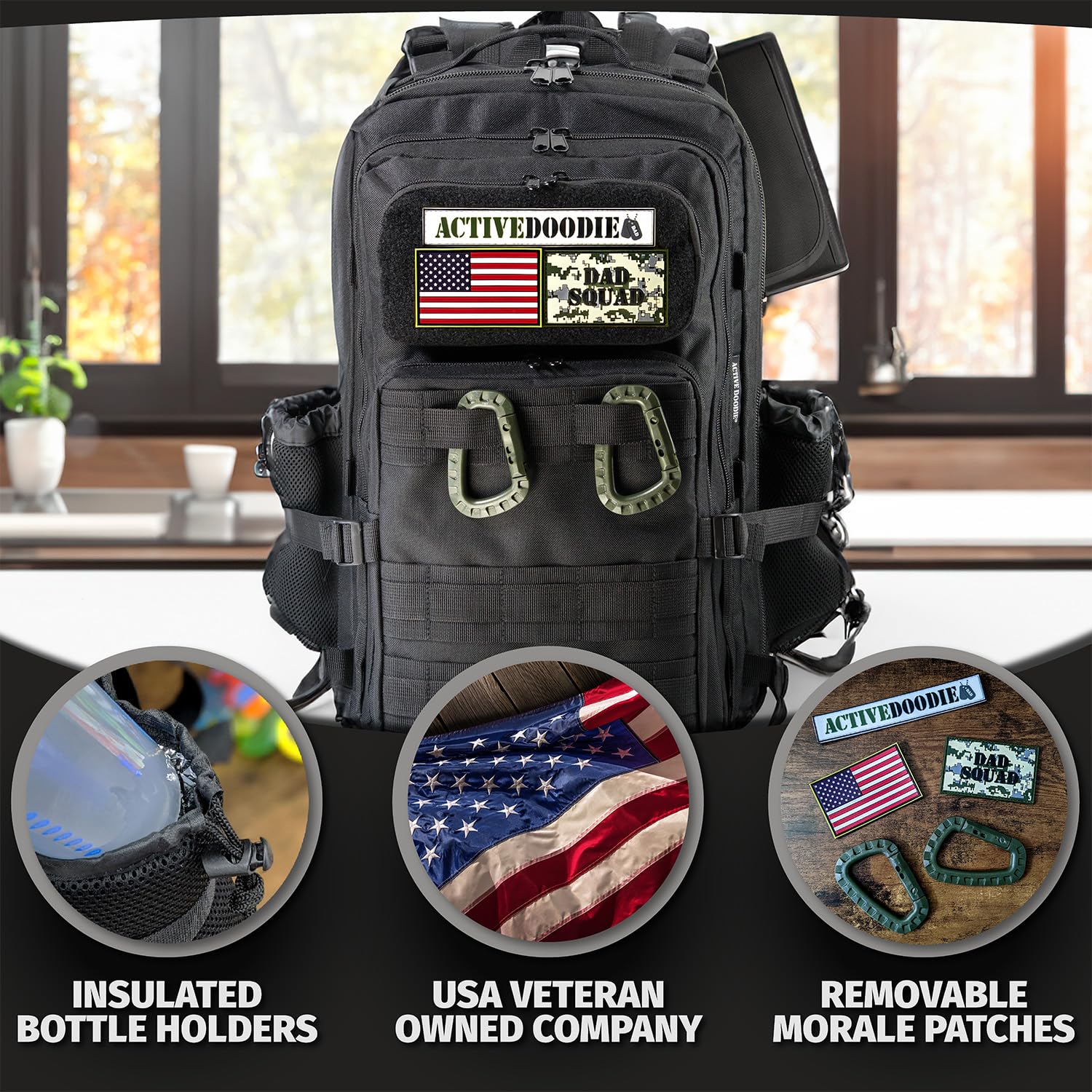 ActiveDoodie Diaper Backpack for Dads - Waterproof Baby Bag with Insulated Bottle Pockets & Changing Pad - Perfect for Travel, Daycare & Outdoor Adventures with Baby