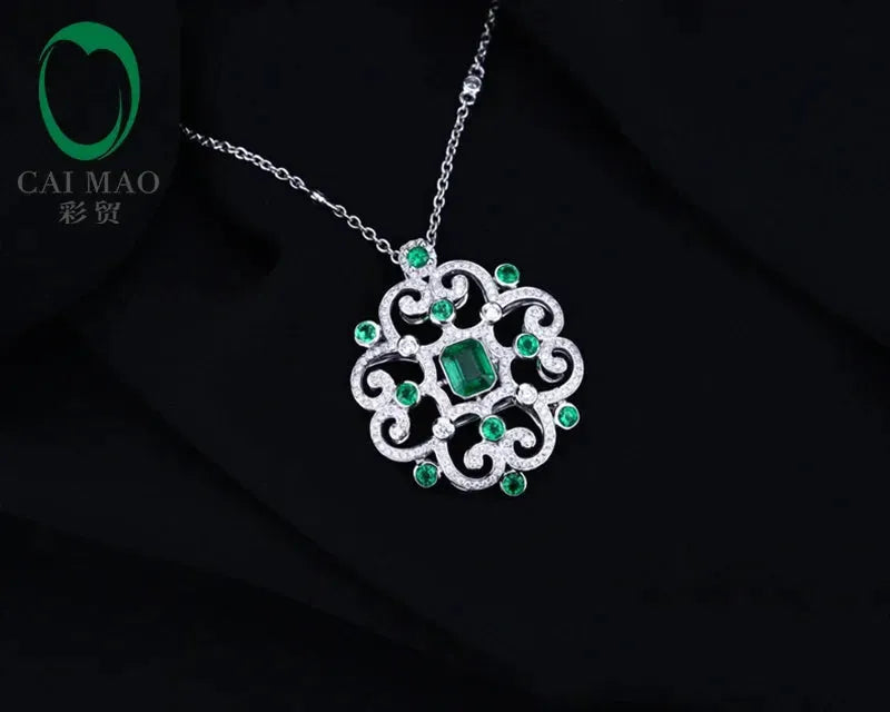 5x6.5mm Emerald & Diamond 18K White Gold Engagement Pendant Necklace for Women - Perfect for Weddings, Anniversaries & Romantic Gifts