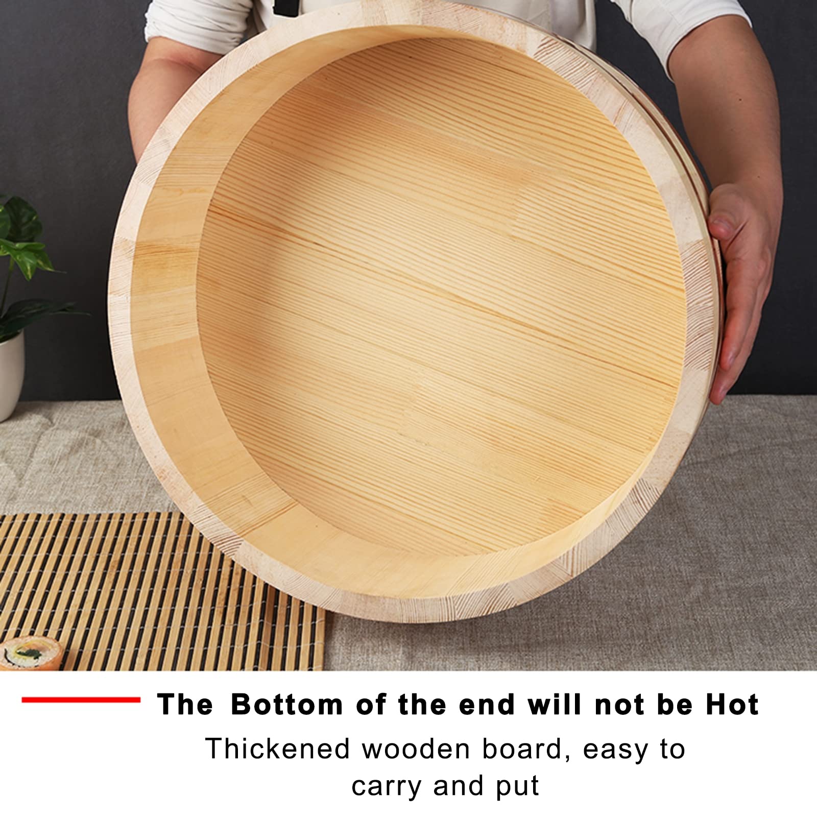 Premium WSHA Sushi Rice Bowl with Copper Band - 48cm Hangiri Tub for Perfect Sushi Rice Mixing | Ideal for Restaurants & Home Kitchens | Great for Sushi Making, Dough Kneading & Rice Storage
