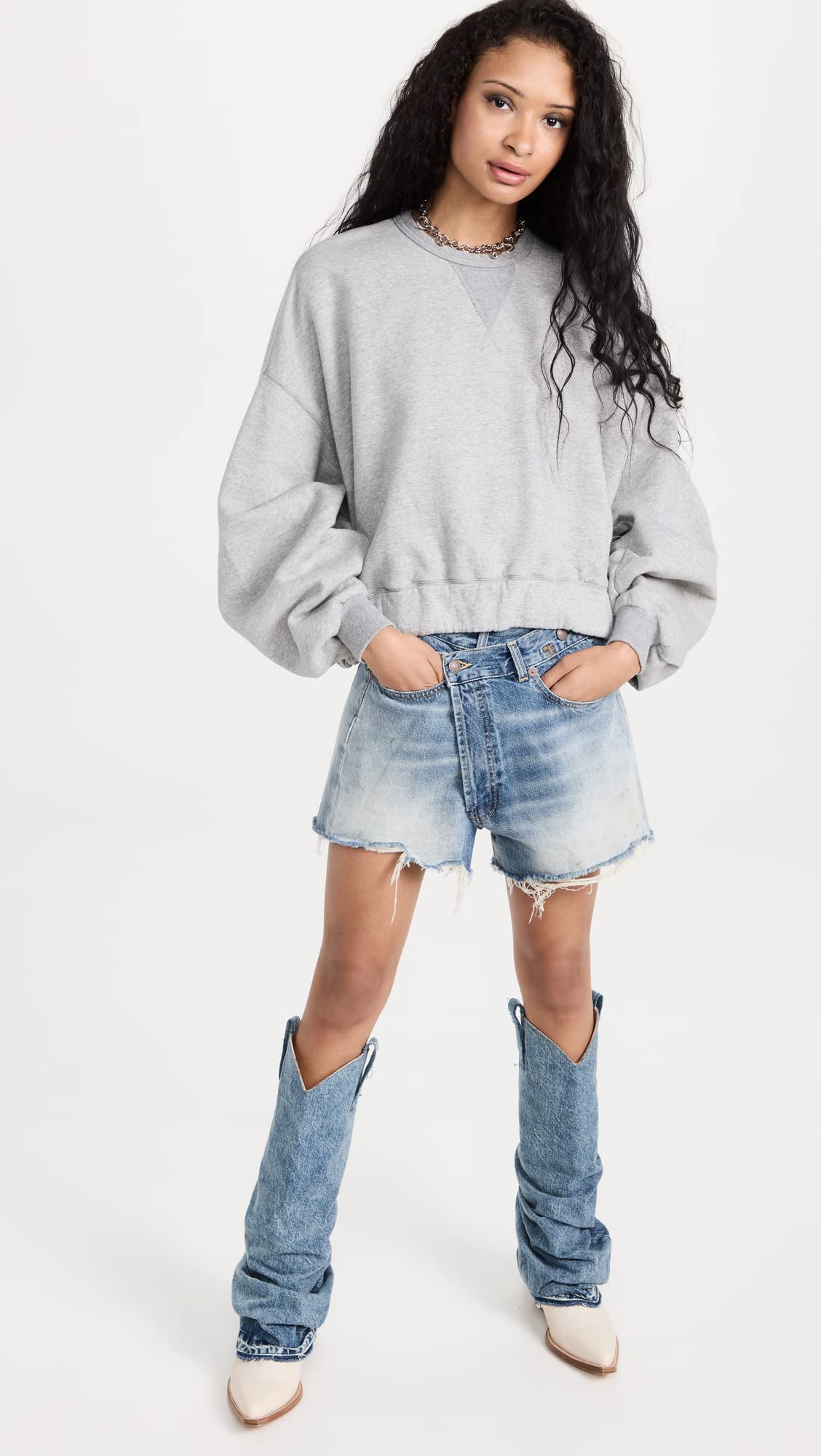 R13 Women's High Waist Crossover Shorts - Stretchy Denim Shorts for Women | Summer Fashion, Casual Wear, Beach Outfits & Street Style