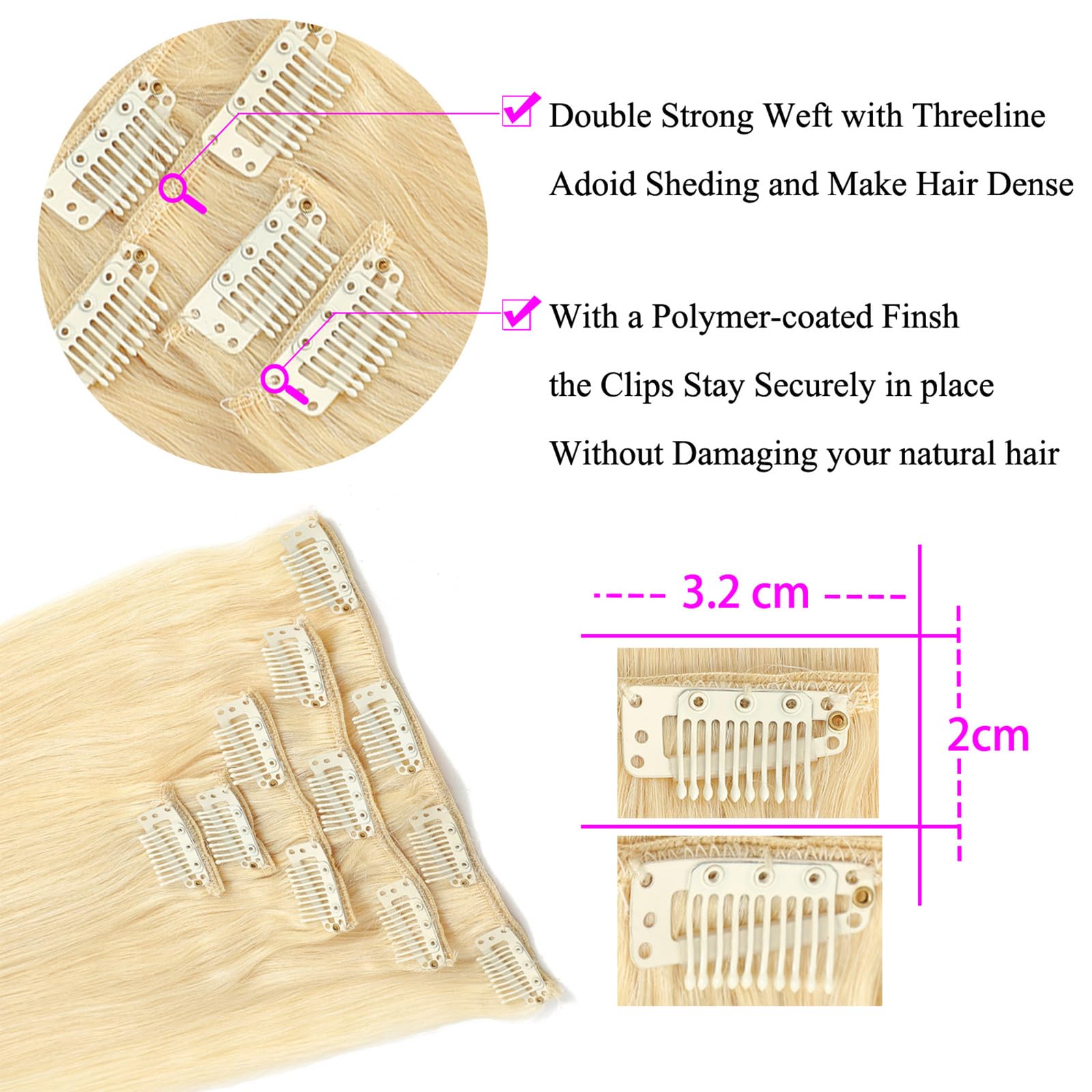 18-Inch Platinum Blonde Clip-In Human Hair Extensions #60 - 70g 5pcs Remy Straight Real Hair for Women - Thick Weft for Volume & Length - Perfect for Parties, Weddings & Daily Styling