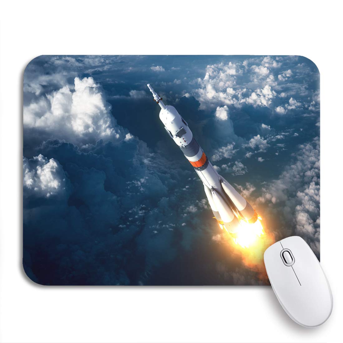 Adowyee Gaming Mouse Pad - Blue Rocket Launch in Clouds 3D Design (9.5