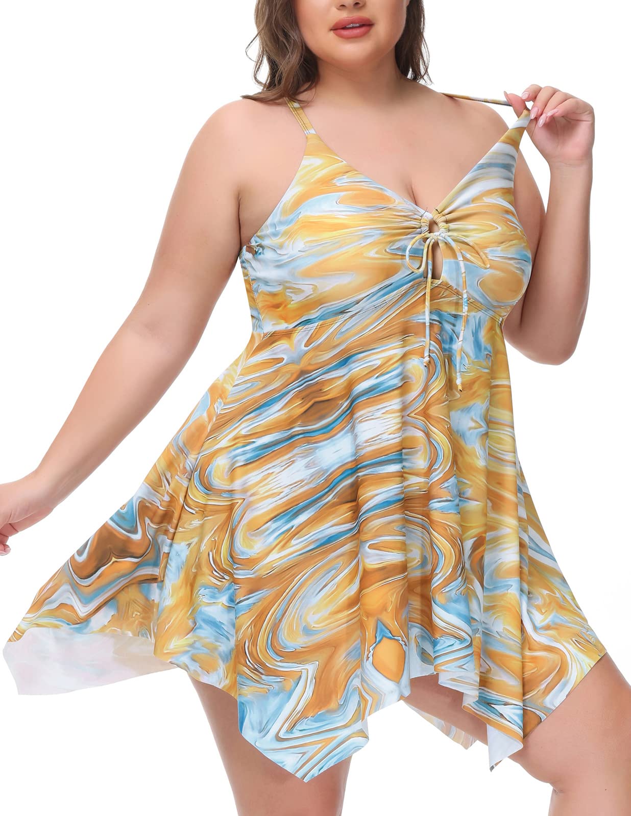 Hanna Nikole Women's Plus Size Tummy Control Swimdress with Skirt - One Piece Swimsuit Cover Up for Beach, Pool & Vacation