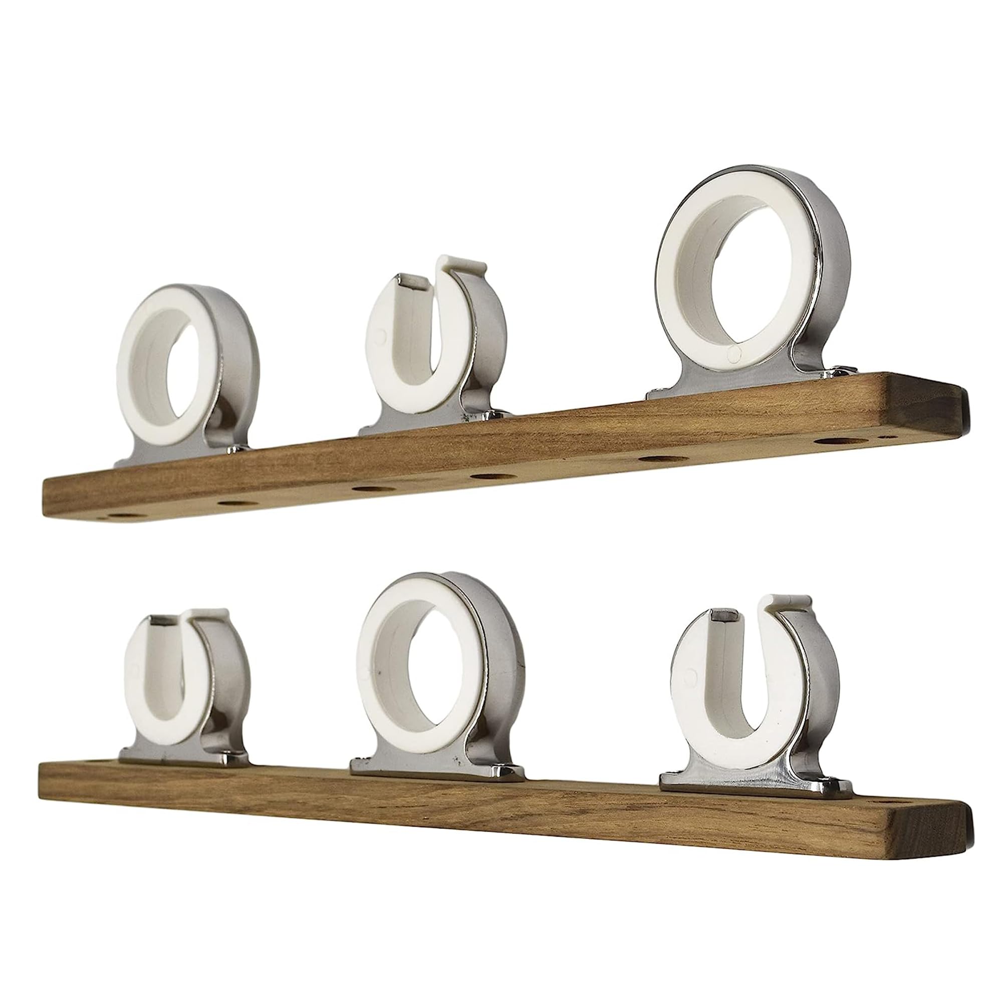 Premium Teak Wood 3-Rod Fishing Reel Holder with 316 Stainless Steel Hooks - Marine Grade Boat Rod Storage Rack for Saltwater & Freshwater Anglers (2.71 Inch Length) - Perfect for Boats, Yachts, Trucks, RV Camping & Garage Organization