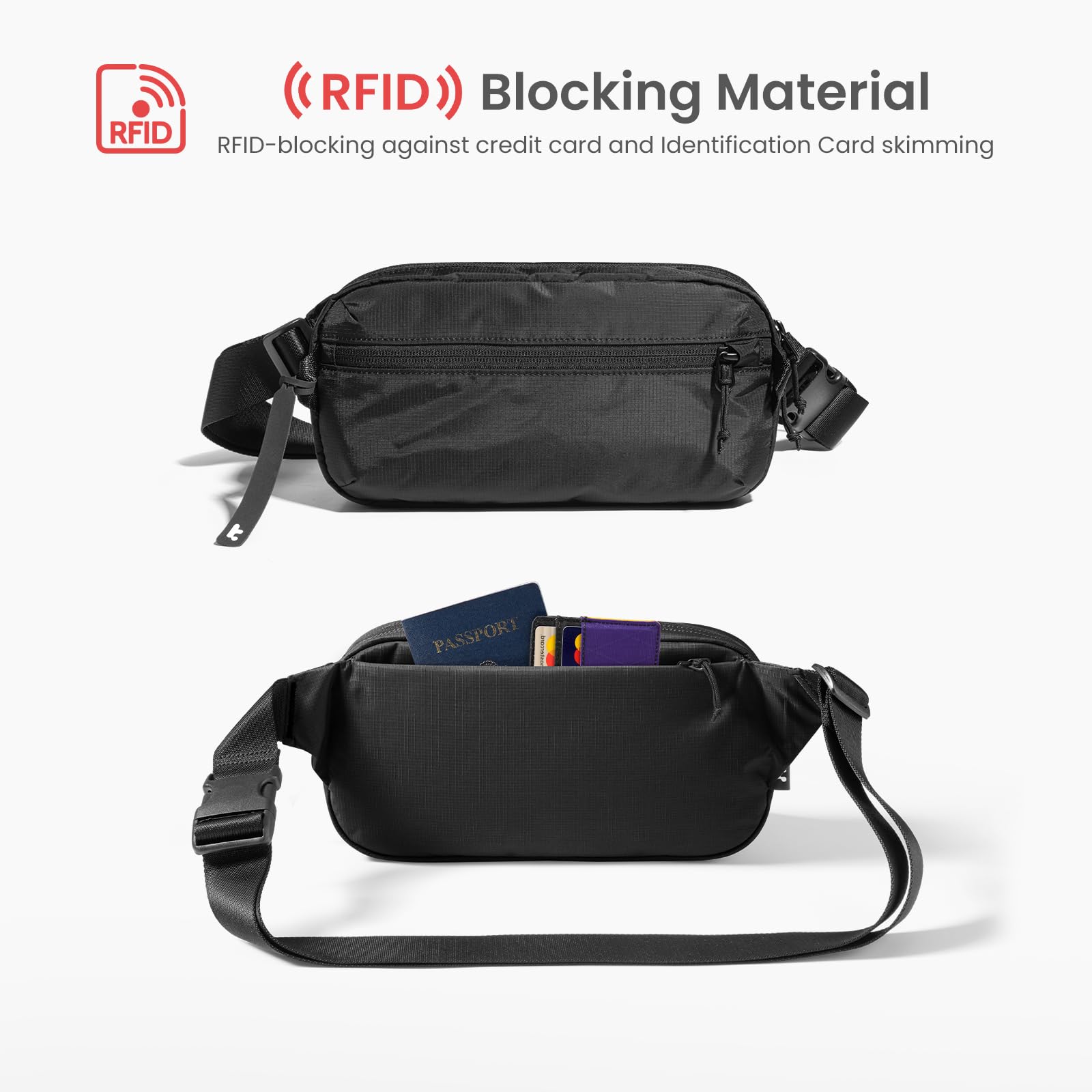 Tomtoc 3.5L RFID Blocking Crossbody Sling Bag - Water-Resistant Lightweight Chest Shoulder Pack for Men & Women - Perfect for Travel, Commuting & Everyday Use