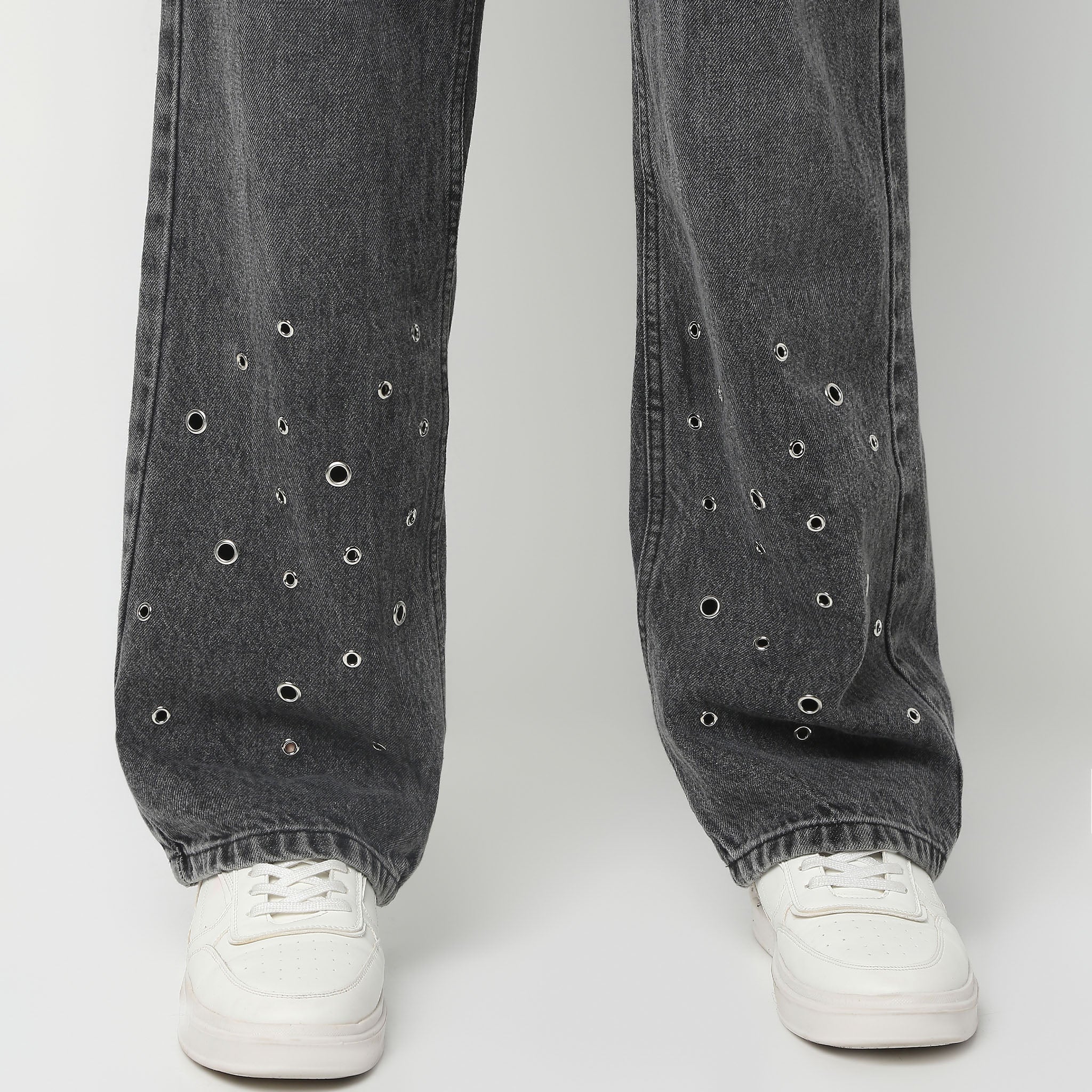 Straight Fit Full Length Solid Jeans with Pinhole Detailing - Perfect for Casual Wear, Office Outfits & Everyday Comfort