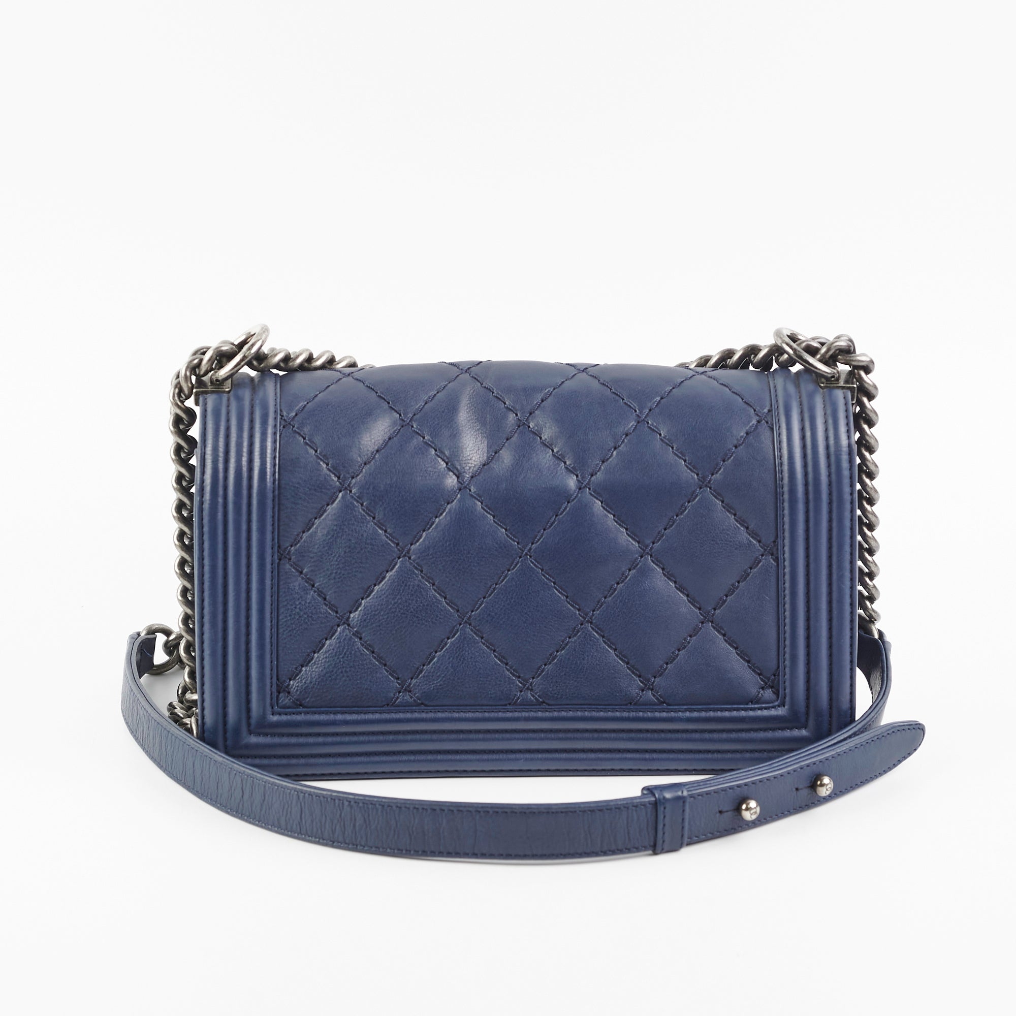 Chanel Boy Bag Old Medium Navy Blue Lambskin Leather Crossbody Bag for Women - Luxury Designer Handbag for Evening Parties, Date Night & Special Occasions