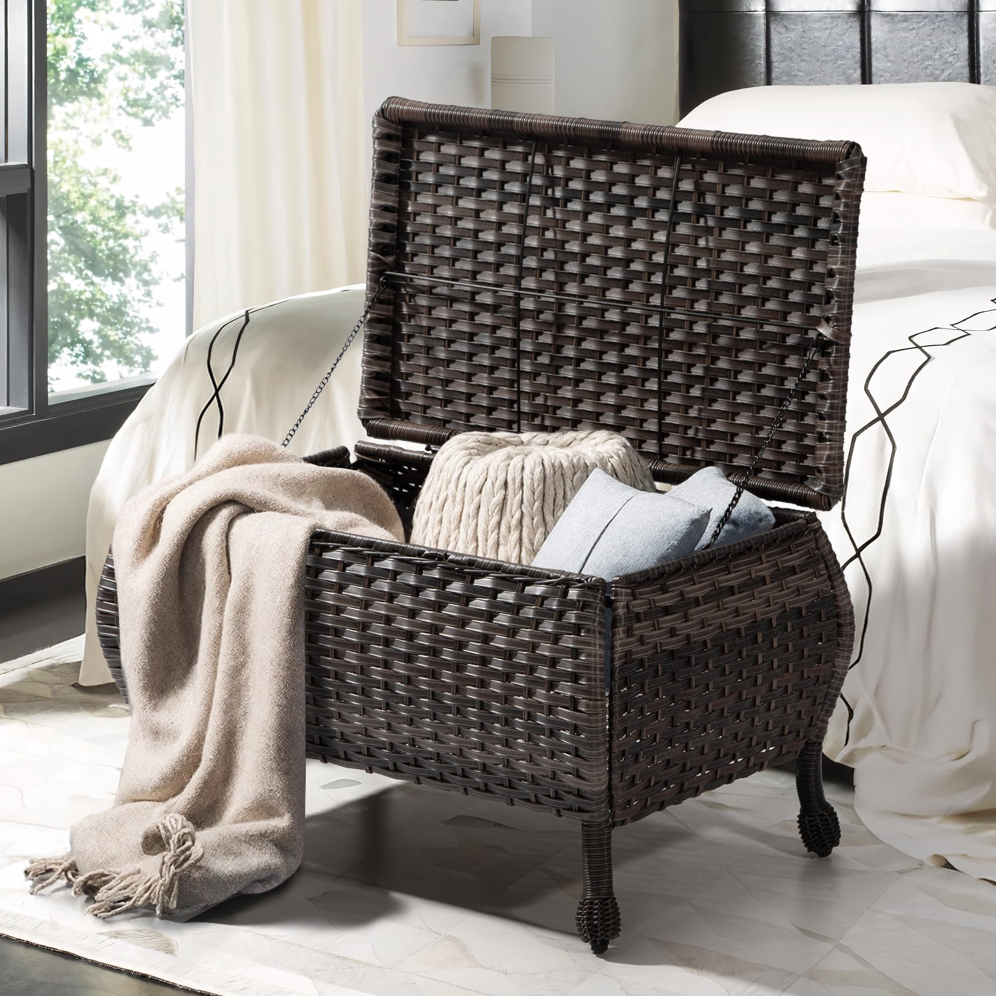 Joyside Outdoor Wicker Coffee Table - Brown PE Rattan Patio Table with Storage for Garden, Deck, Porch | Perfect for Poolside Lounging & Backyard Entertaining