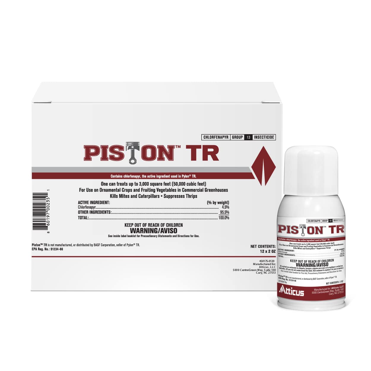 Atticus Piston TR Greenhouse Fogger (12 Pack) - Chlorfenapyr Insecticide & Miticide for Mites, Thrips, Caterpillars & Fungus Gnats - Professional Pest Control Solution for Greenhouses, Grow Rooms & Indoor Gardens