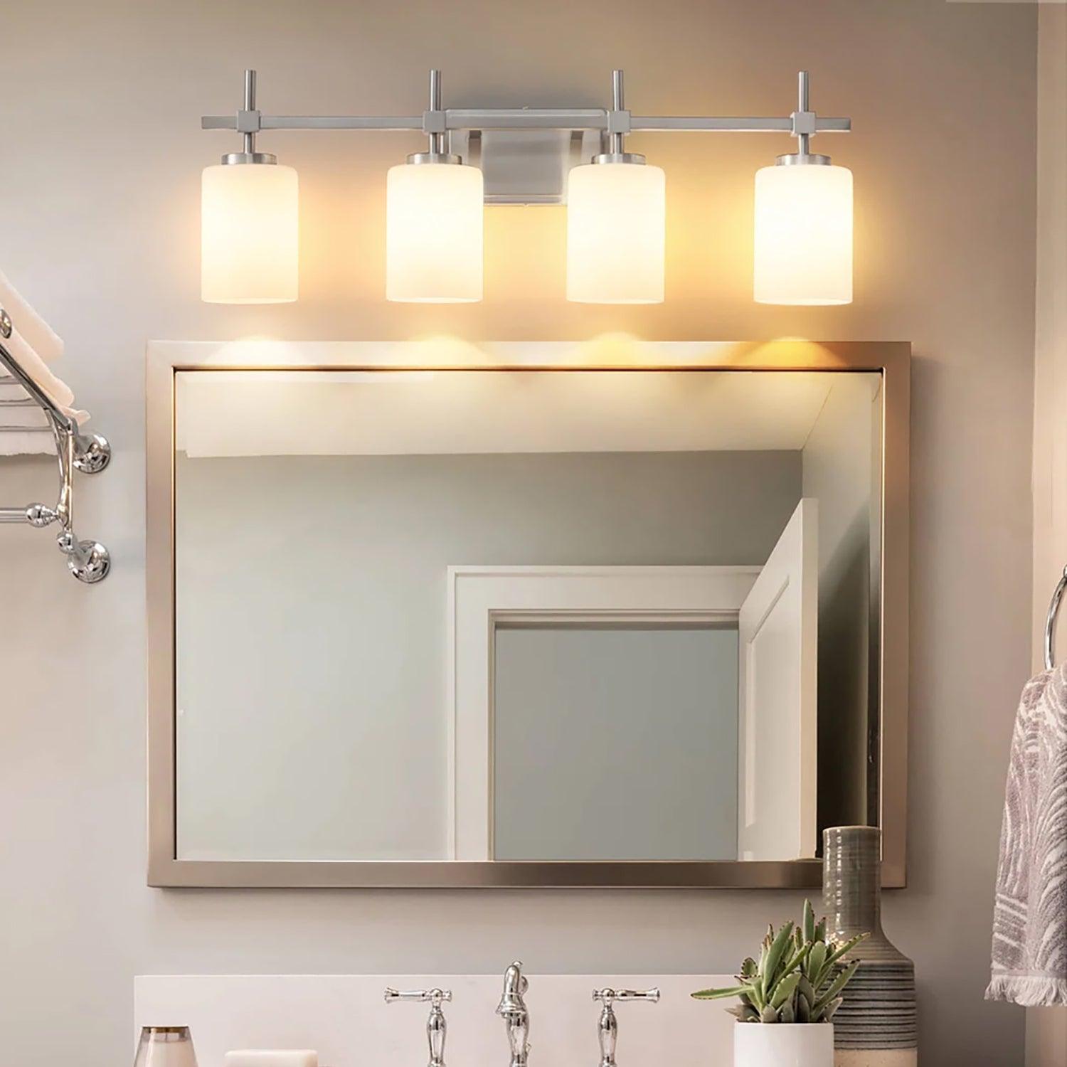 Jasper Gold Modern Frosted Glass 4-Light Bathroom Vanity Light Fixture - Perfect for Bathroom, Powder Room & Dressing Area Lighting