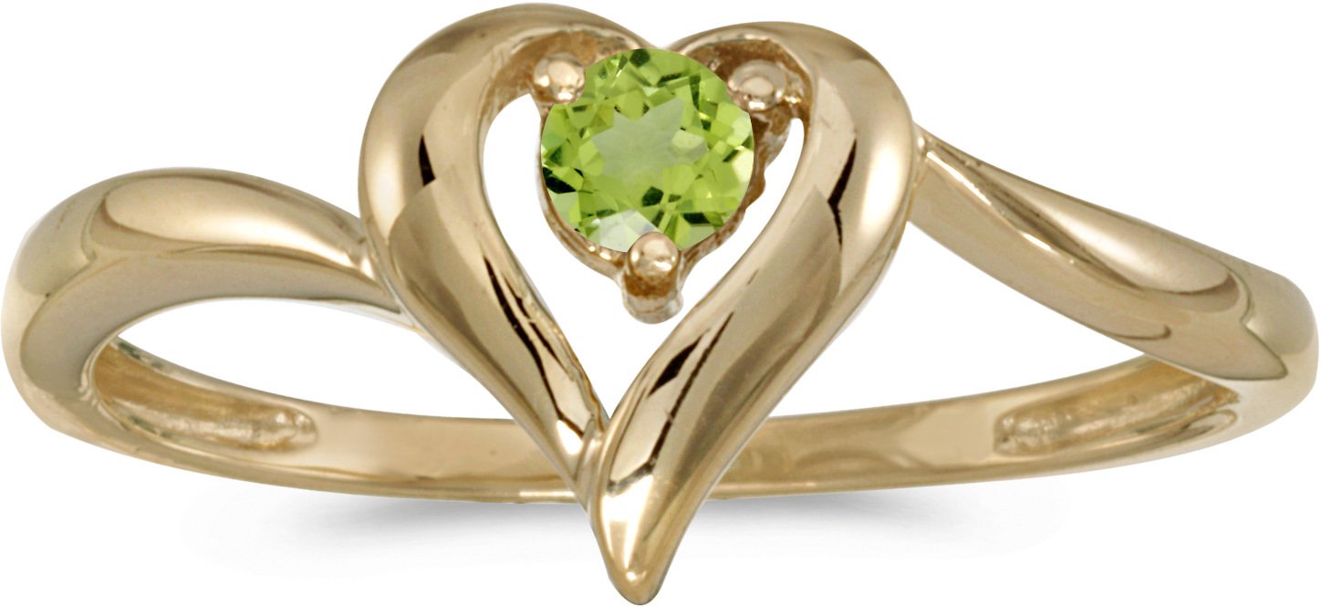 10K Yellow Gold Round Peridot Heart Ring for Women - Dainty & Elegant Jewelry Gift for Valentine's Day, Anniversary or Birthday - Perfect for Everyday Wear & Special Occasions