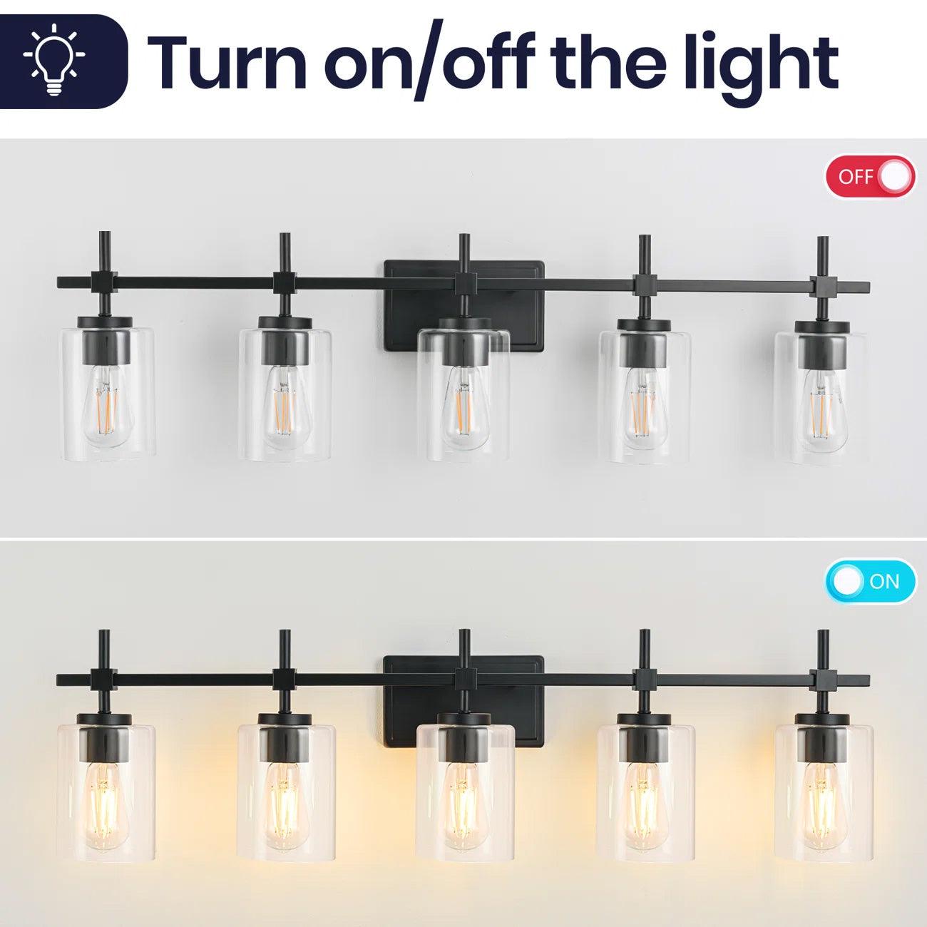 Jasper Modern 5-Light Bathroom Vanity Light Fixture - Brushed Nickel & Black with Clear Glass Shades - Perfect for Bathroom, Powder Room, and Dressing Room Lighting