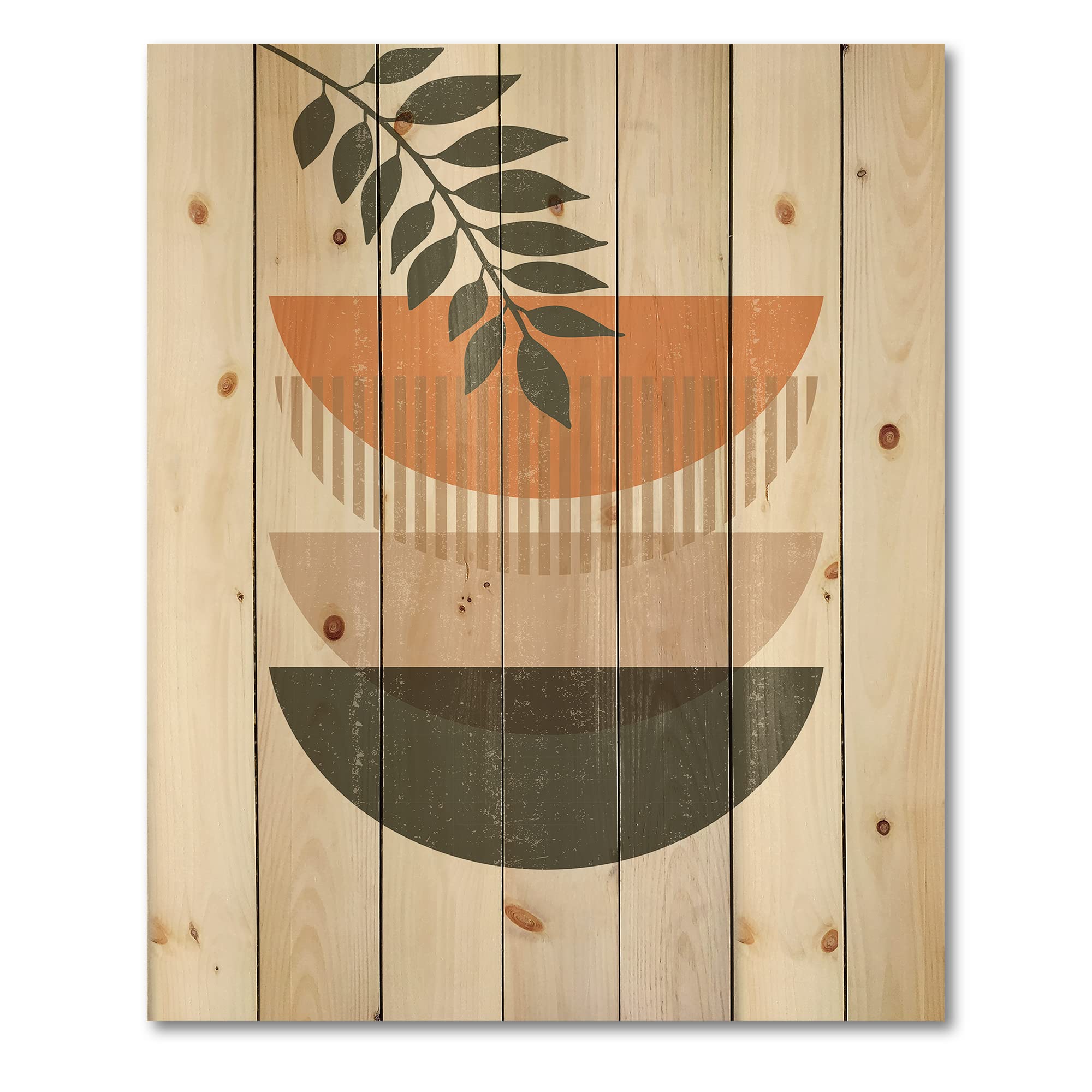 Abstract Sun Moon Leaf Wood Wall Art - Modern Floral Decor for Living Room