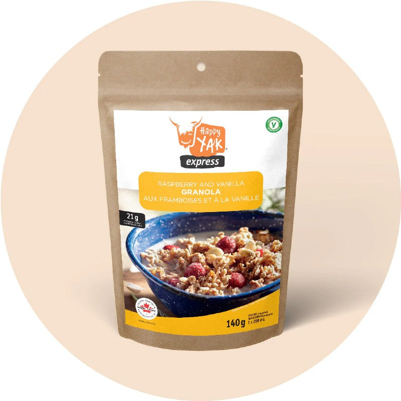 Happy Yak Raspberry and Vanilla Granola - Crunchy Gluten-Free Breakfast Cereal with Real Fruit | Perfect for Healthy Snacks, Yogurt Topping & On-the-Go Energy