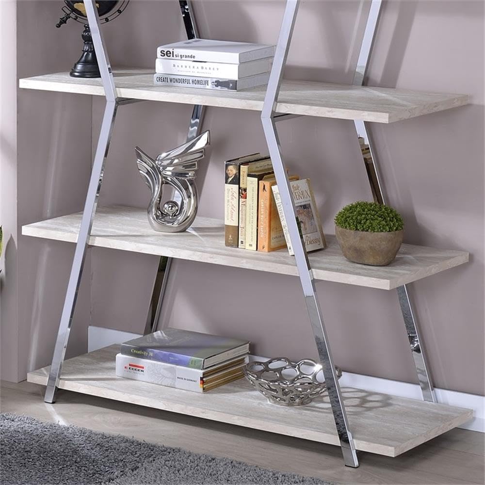 Furniture of America Ketano Chrome Metal 4-Tier Bookcase - Perfect for Home Office, Living Room & Bedroom Storage