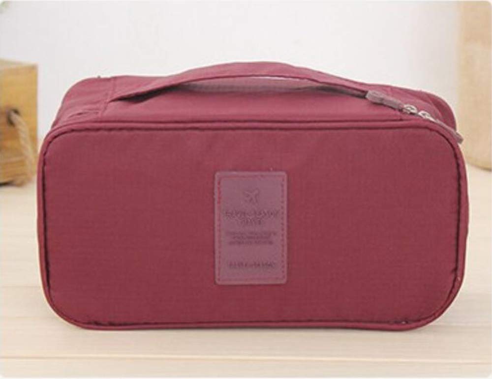 Portable Bra Underwear Storage Bag - Multipurpose Travel Organizer for Toiletry, Cosmetics & Lingerie (Wine Red) - Perfect for Vacation, Gym & Business Trips