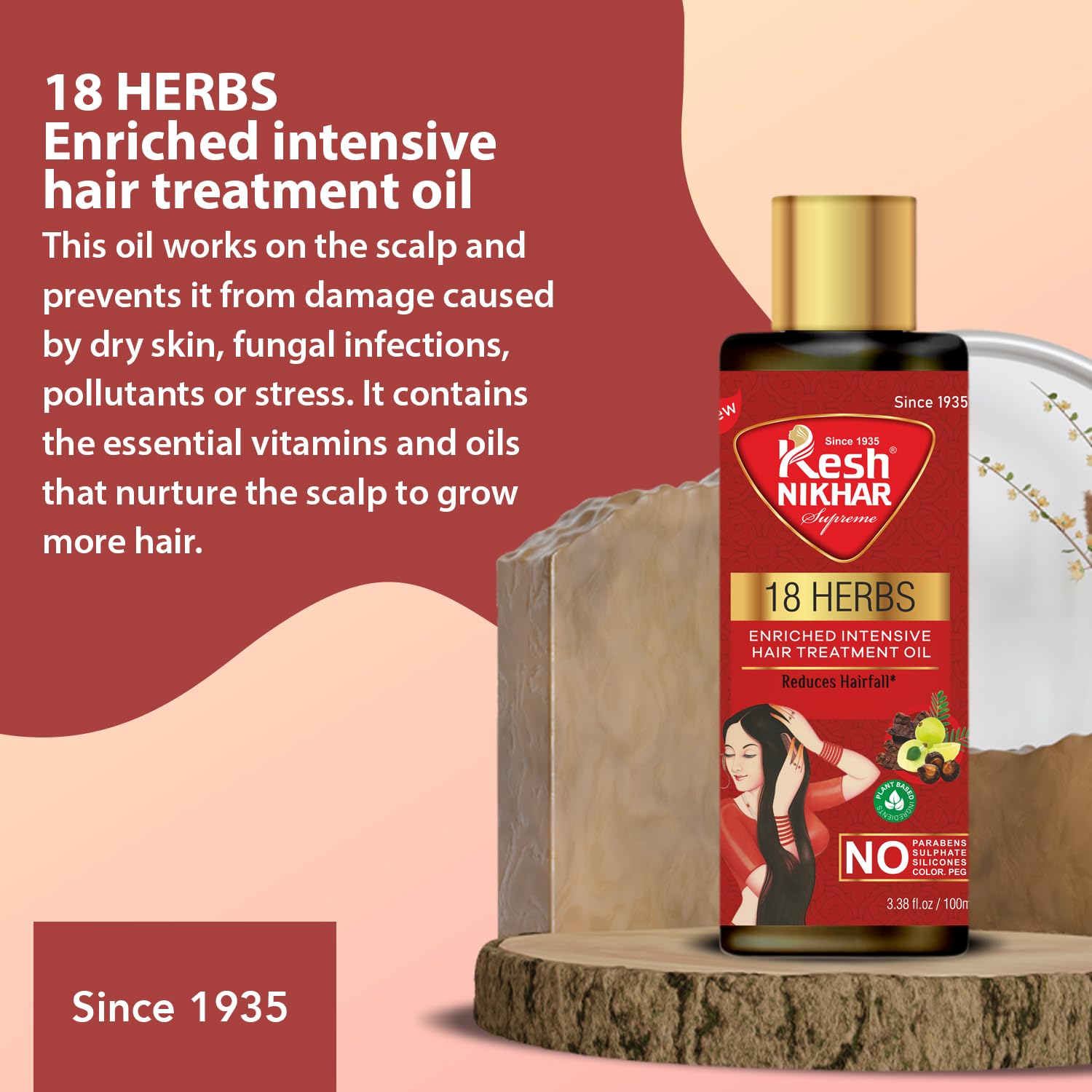 KESH NIKHAR SUPREME 18 Herbs Hair Growth Oil - 100ml Natural Treatment for Hair Fall Control & Thicker Hair | Ayurvedic Scalp Care for Men & Women | Perfect for Daily Hair Care Routine & Styling