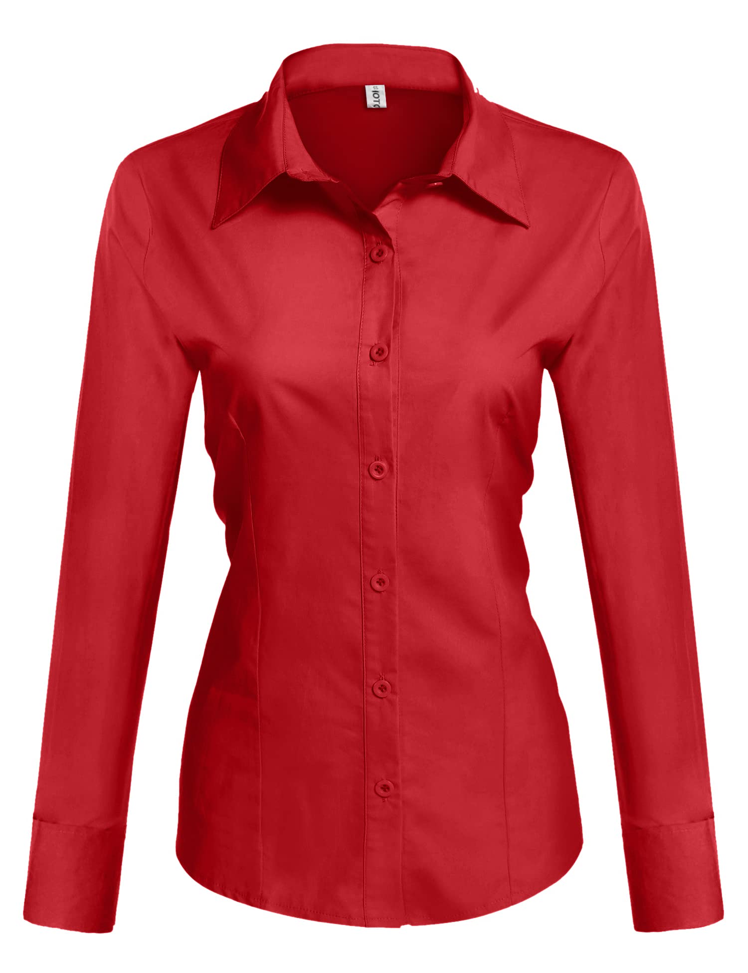 HOTOUCH Women's Slim Fit Cotton Button Down Shirt - Casual & Office Wear Basic Dress Shirt for Business, Work & Everyday Outfits