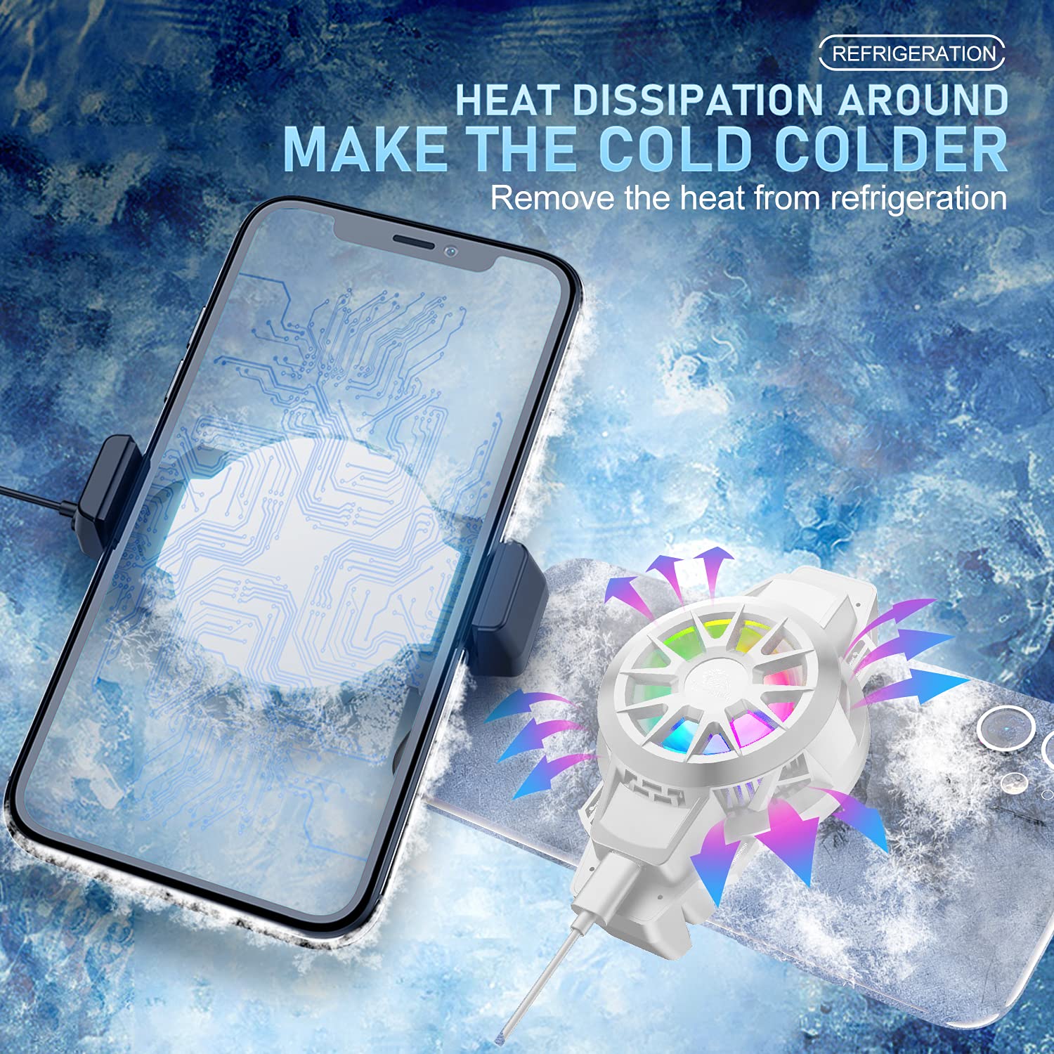 XINMENG Portable Phone Cooler - Fast Cooling Mobile Phone Radiator & Heatsink for Gaming, Streaming (Fits 2.63-3.46 inch Phones) | Perfect for iPhone, Android, Gaming Sessions & Long Video Watching
