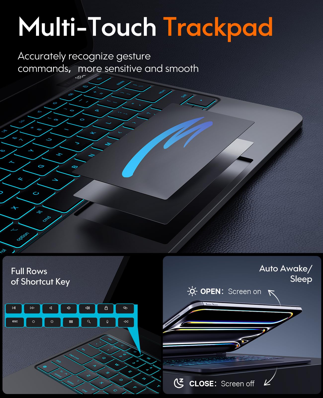 CHESONA iPad Pro 13 inch Case 2024 with Backlit Keyboard - Slim Protective Cover with Floating Stand, Smart Trackpad & Battery Display for iPad Pro 13 (M4) - Perfect for Work, Travel & Home Office Use - Black